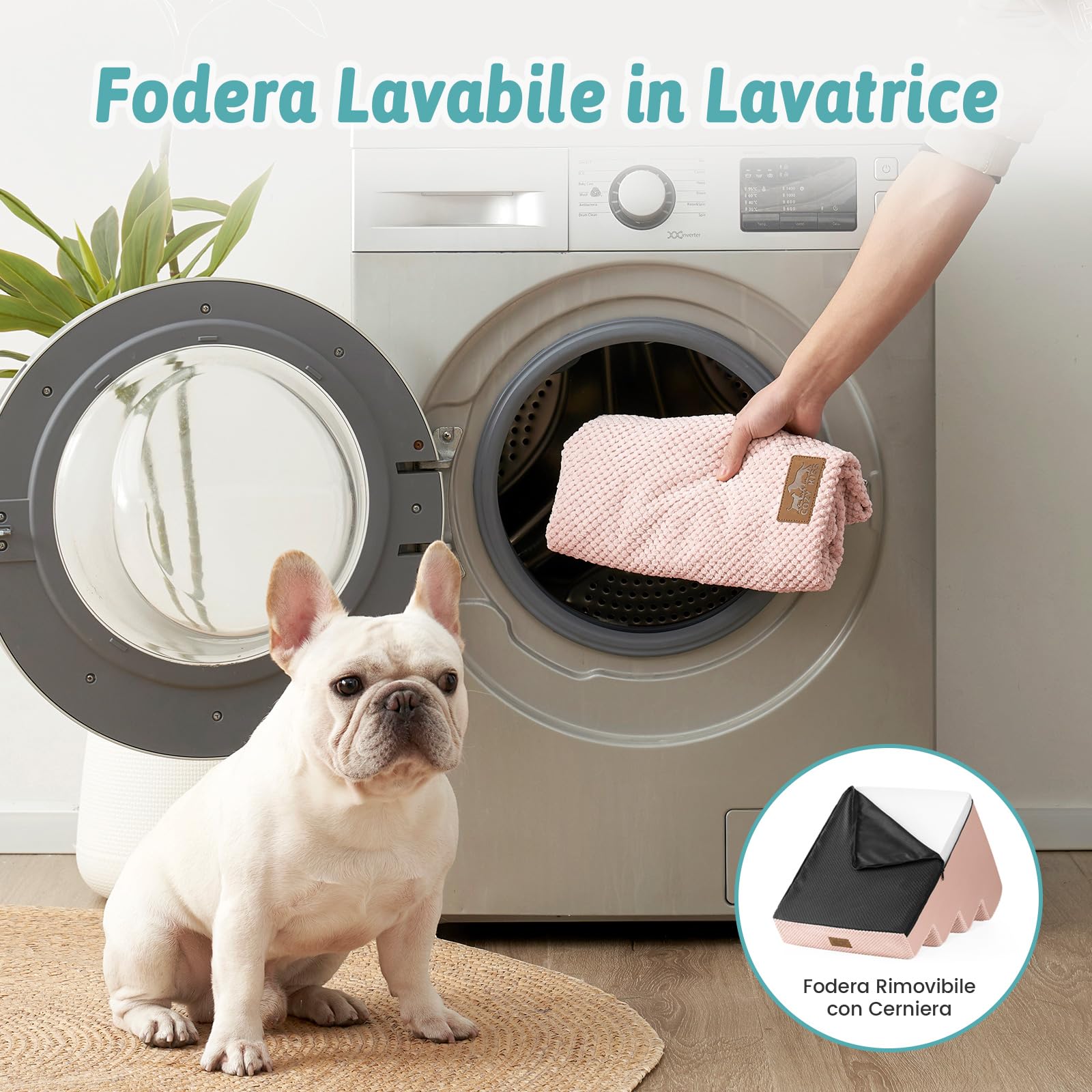 COZY KISS Scaletta larga per cani di piccola taglia, altezza 45 cm, per letto, divano, auto, antiscivolo, per cani anziani, cuccioli, cani di piccola taglia e media, 60 x 45 x 45 cm, 4 ripiani, rosa