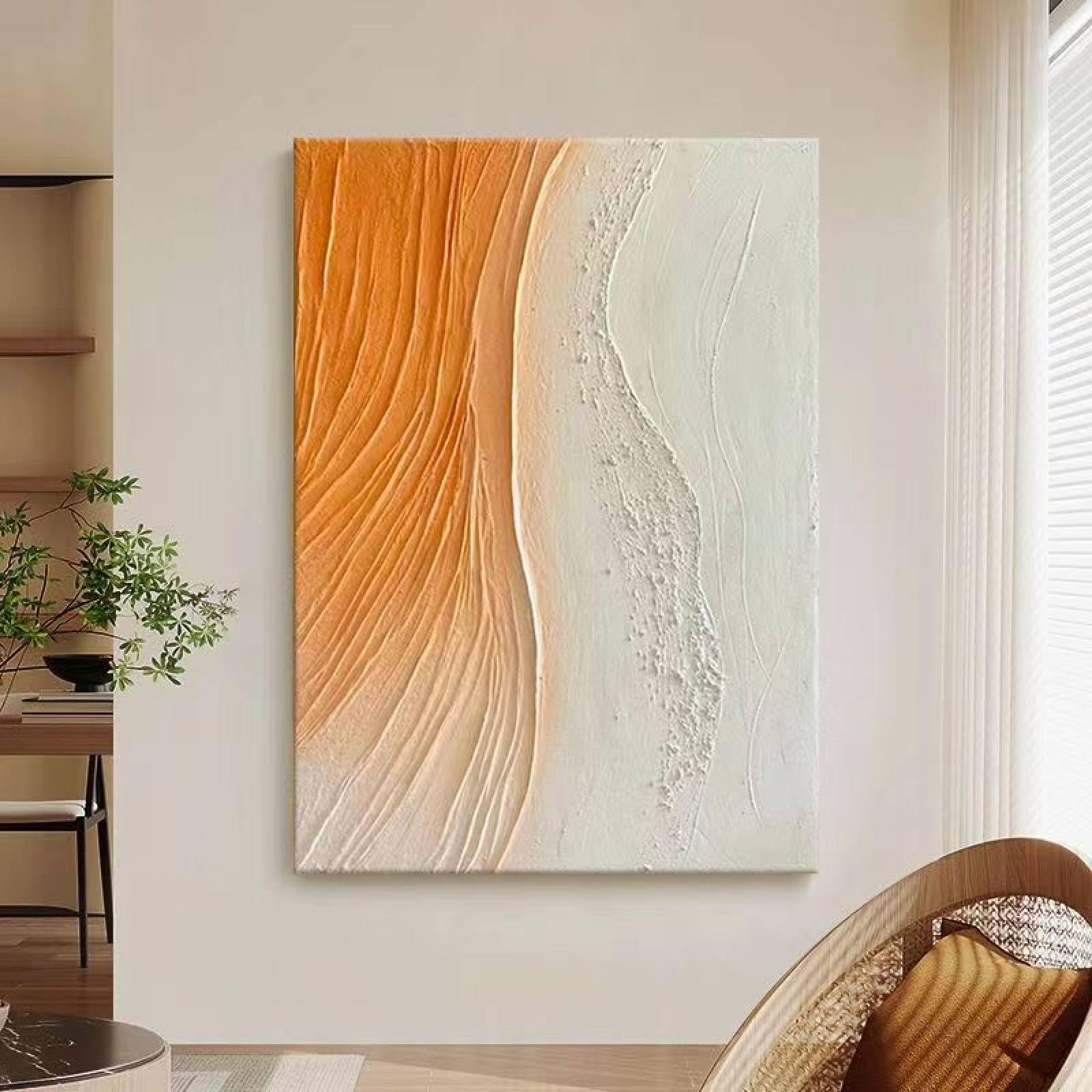 Peinture à l'huile abstraite texture crème grand format pour décoration salon moderne