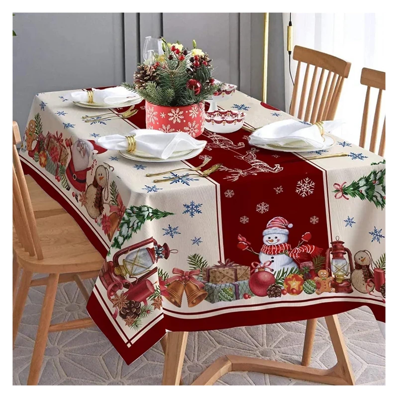 Weihnachten Schneemann Polyester Rechteck Tischdecke Party Dekoration Wasserdicht Esstisch Navidad Dekorationen FüR KüChe Dekoration Party Dekor(04,140x240cm 55x94inch)