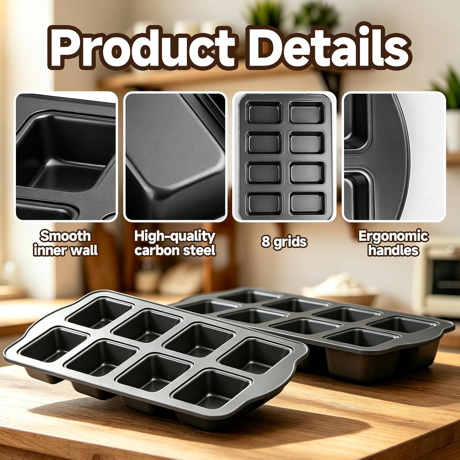 Mini Loaf Pan, Mini Banana Bread Loaf Pan, 8-Cavity Non-Stick Material 2PCS