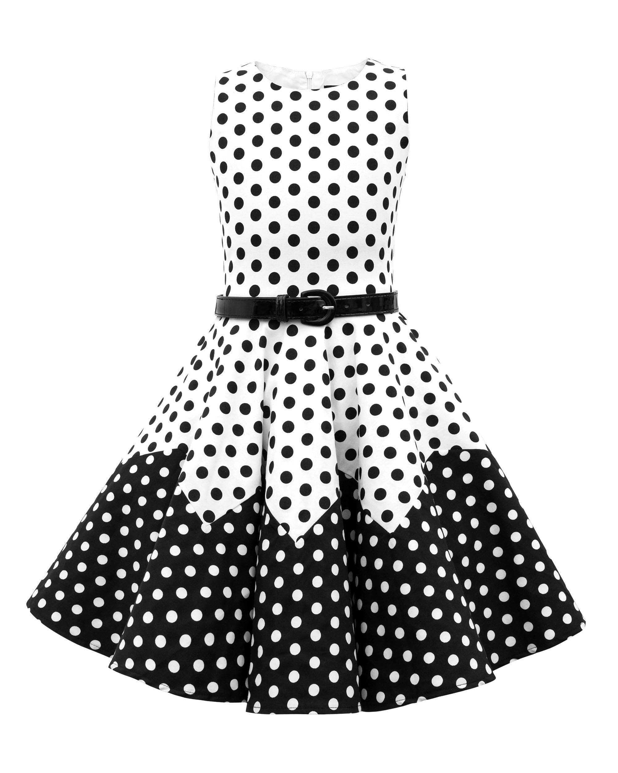 BlackButterfly Girls Audrey Dress, White - Black Polka Dot, 9-10 Years