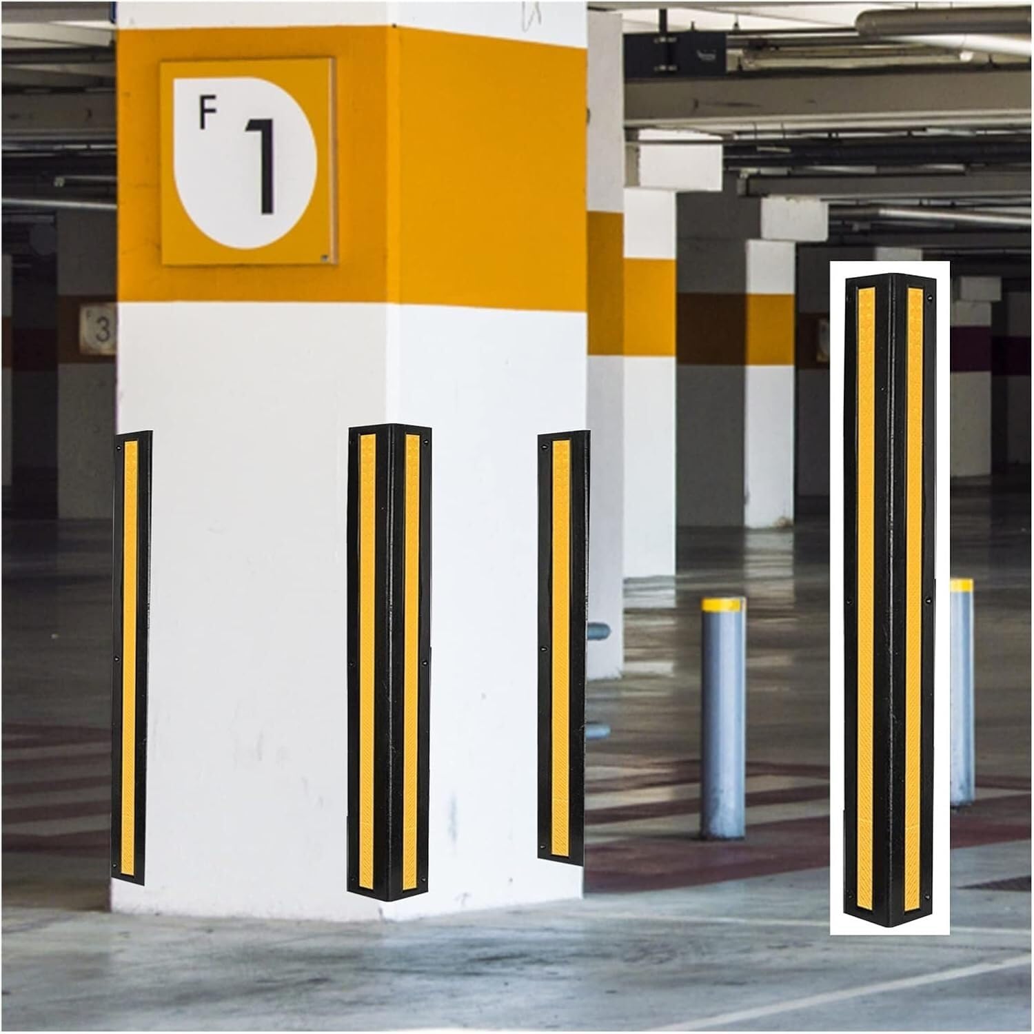 Protectores de esquina de goma para garajes de estacionamiento con tiras reflectantes, diseño grueso para mayor seguridad y durabilidad