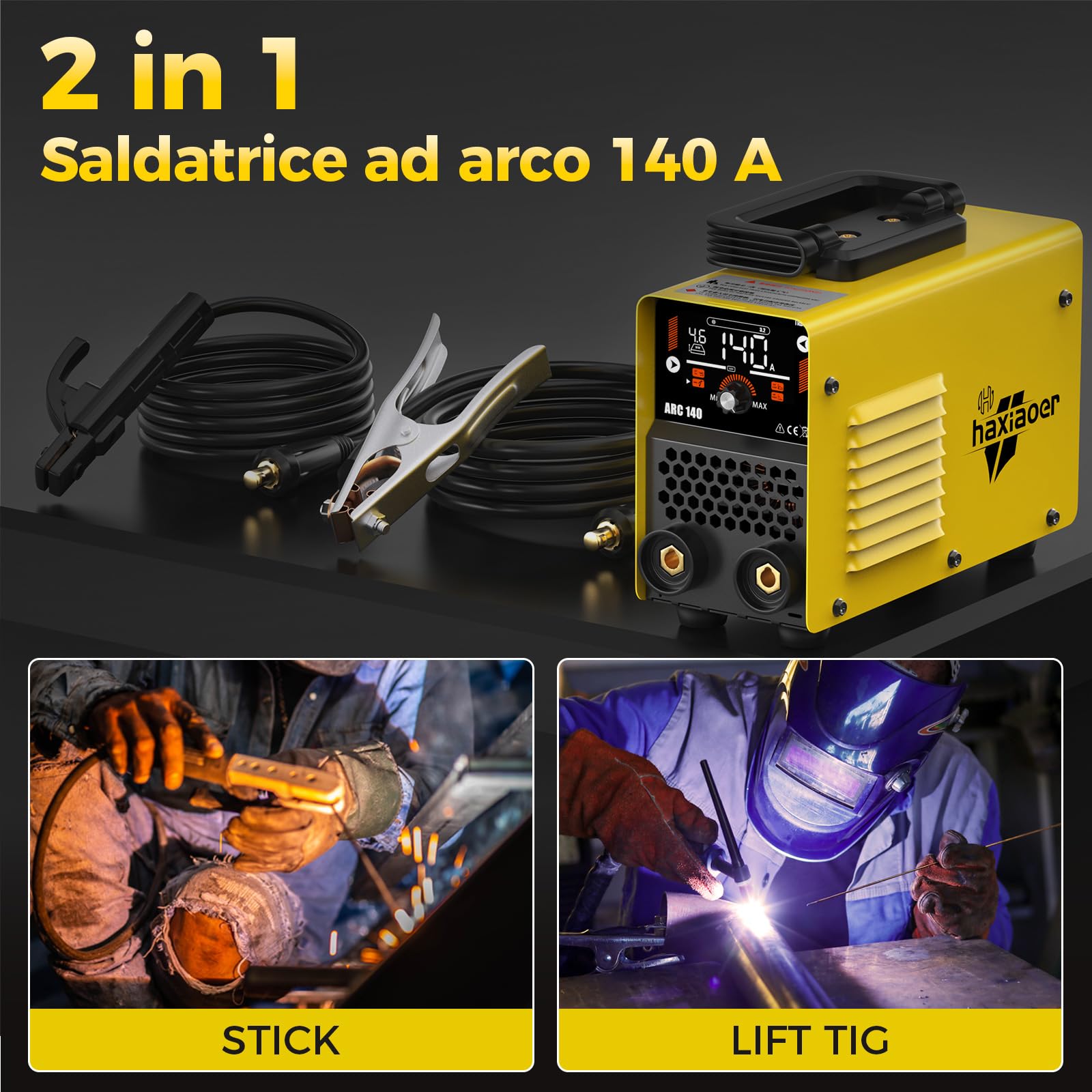 haxiaoer Saldatrice Inverter 230V Kit Completo - 2 in 1 140A MMA Lift TIG Saldatrice Electtrodo con saldatrice ad arco digitale Smart LCD Display Inverter, IGBT, 10 Fili di saldatura