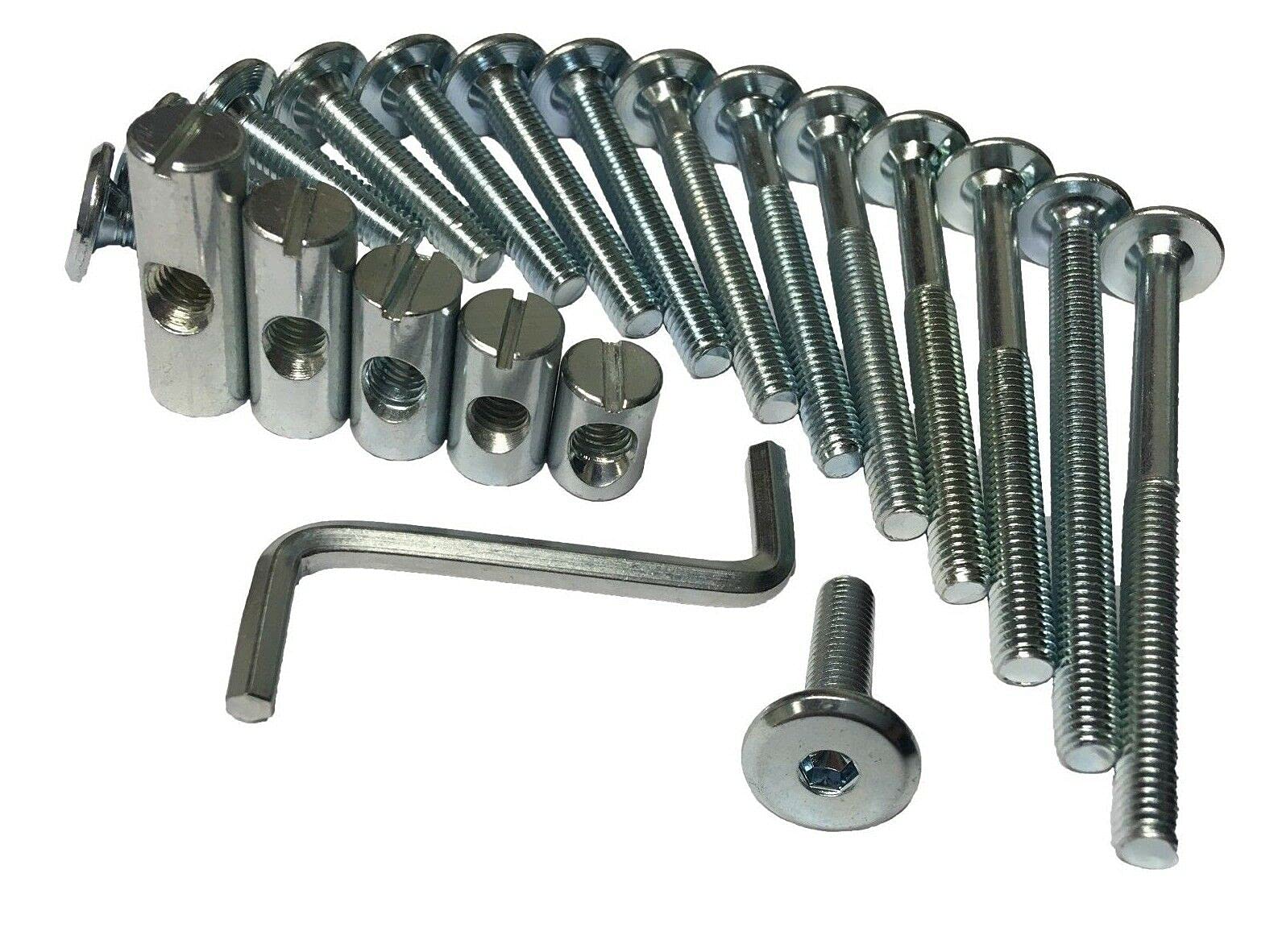 M6 Furniture Connector Bolts Cross Dowel Barrel Nuts M6 x 12mm Unit Bed Cot (20, 90mm)