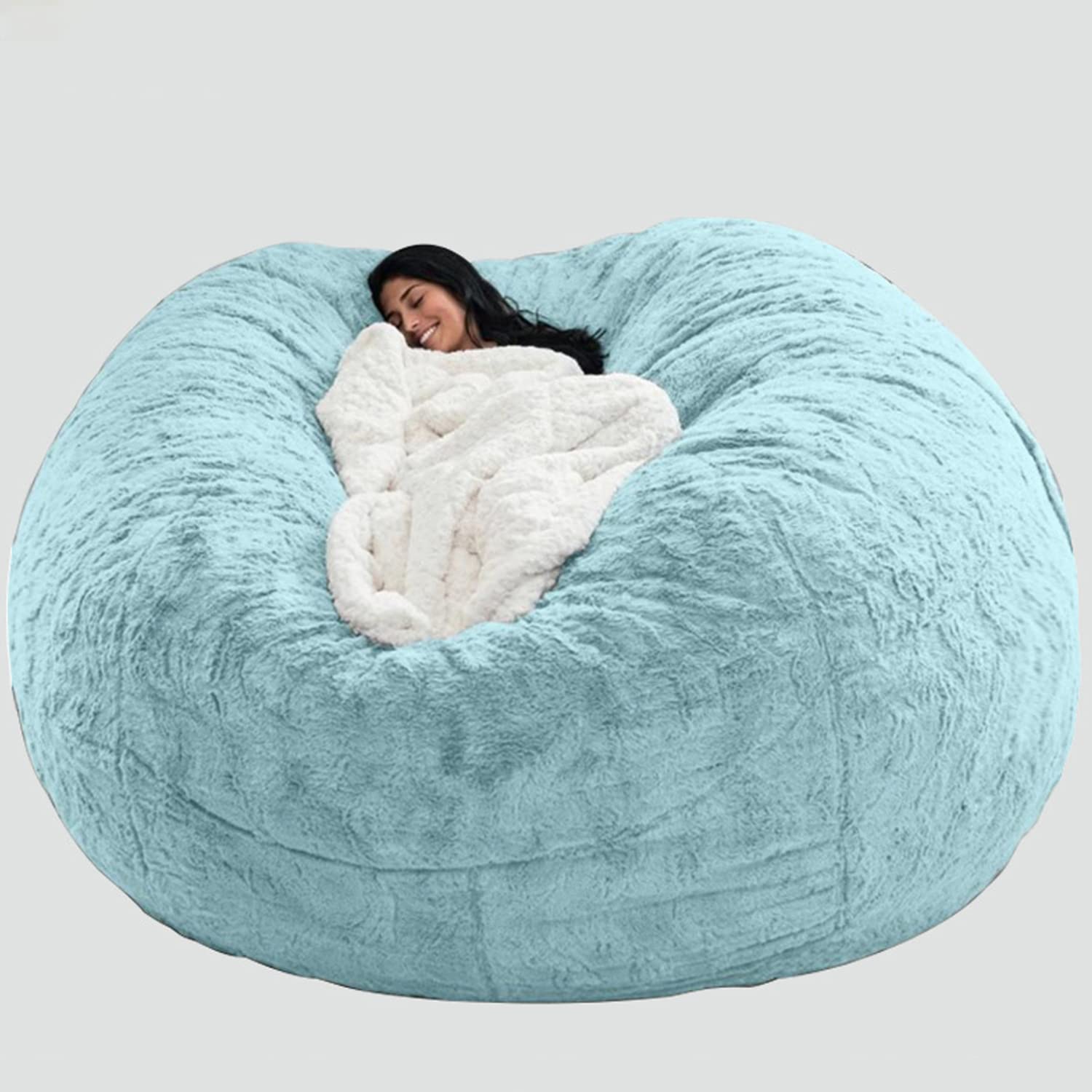 ArtsPavilion Fur Bean Bag Chair for Adult Living Room Furniture Big Round Soft Fluffy Faux Fur BeanBag Lazy Sofa Bed Lazy Sofa Chairs 208cm×86cm blue
