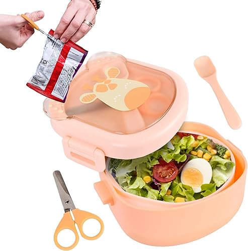 Lonchera Bento para niños, contenedor de 2 compartimentos con un juego de utensilios reutilizable, caja bento a prueba de fugas para adolescentes,