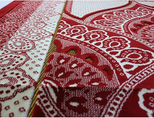 Miniatura 4 de Modefa Alfombra de oración islámica grande y ancha de terciopelo  Janamaz Sajada musulmana  Alfombra gruesa de oración turca para hombres y mujeres,