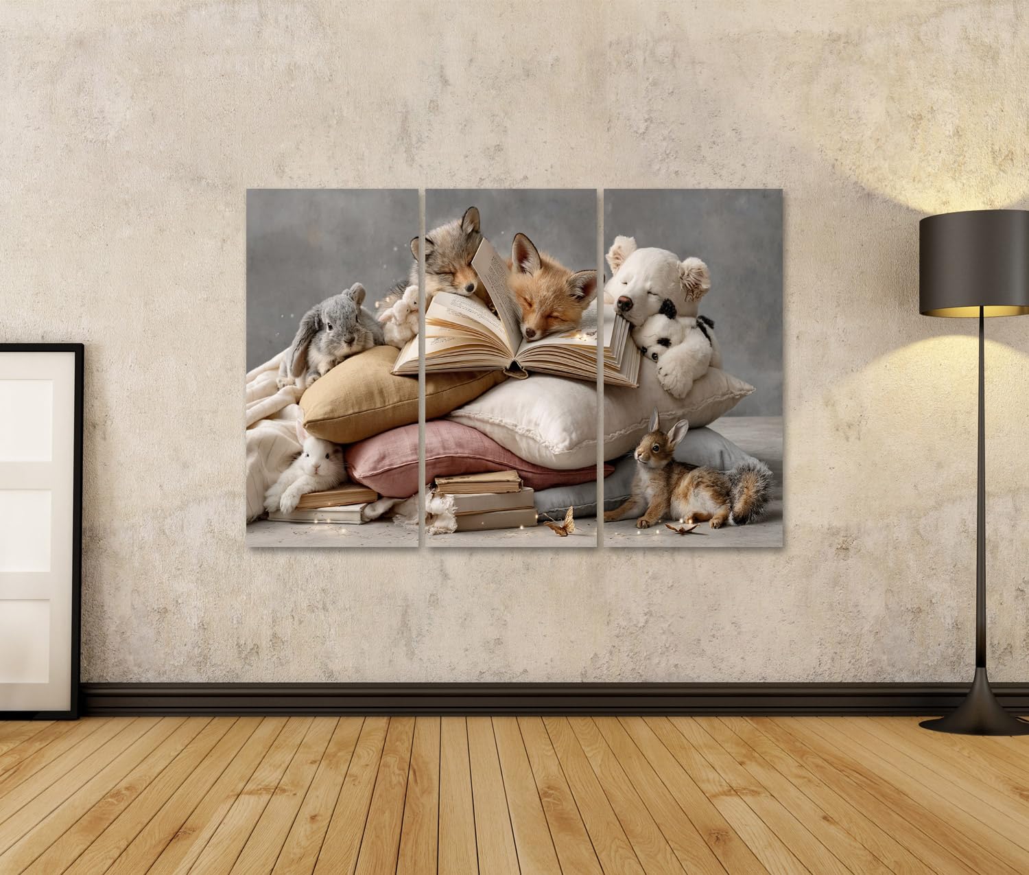islandburner Cuadro sobre lienzo con diseño de animales de ensueño, libro de cuentos de hadas, ilustración para habitación infantil, 3 piezas