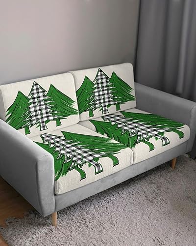 Miniatura 3 de Fundas de cojín para sofá de árbol de Navidad, funda elástica para sofá con parte inferior elástica, diseño rústico a cuadros negros y blancos,