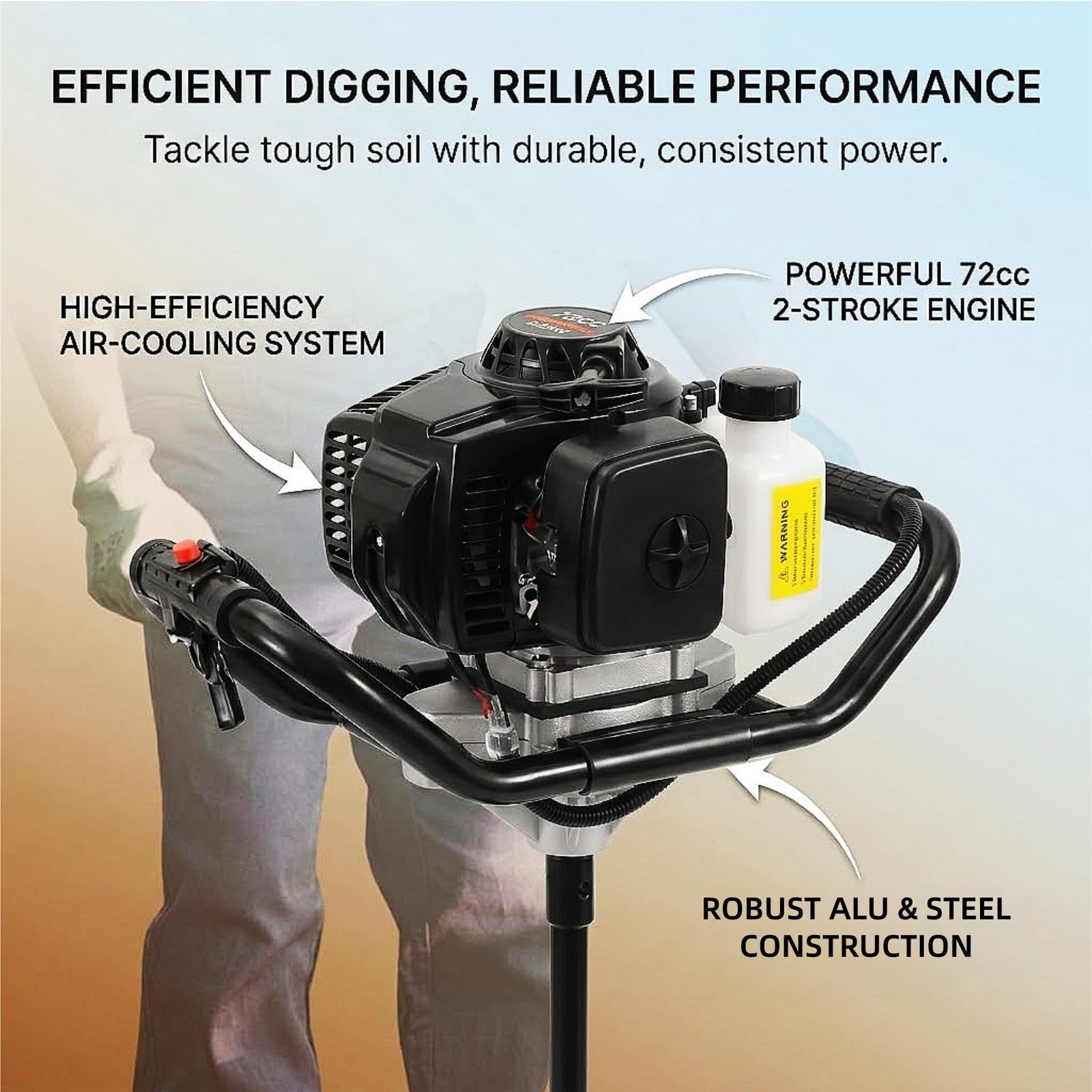 Ahoyadora Gasolina | 72CC 3000W | 4CV | 2 Tiempos Motor | 150/250/300mm Broca | 30/50/60cm Prolongador | Barrena para Tierra Compactadora De Tierra Ahoyadora Manual Ahoyador para Granja
