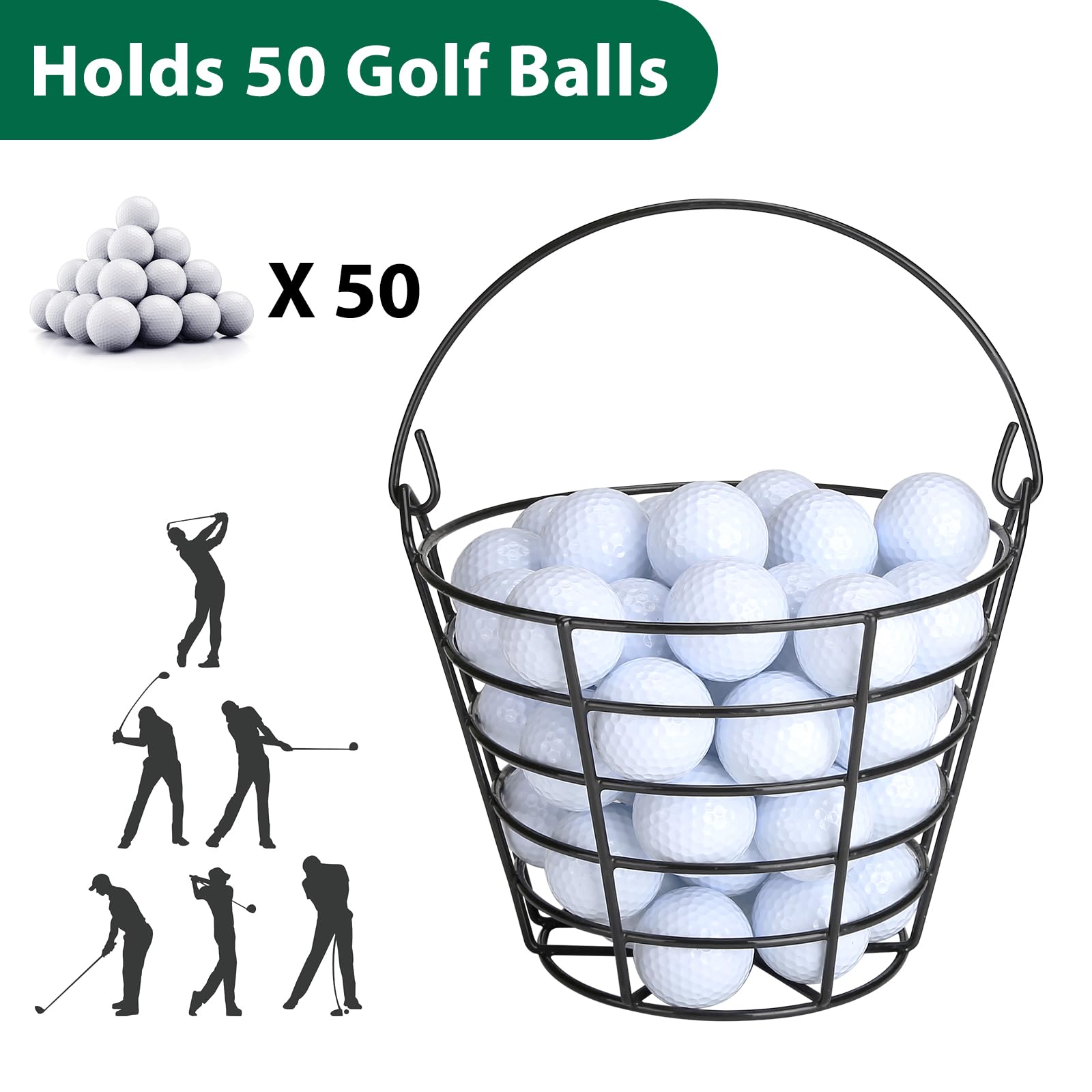 10L0L Golfball-Griff, Metallkorb, Golfball, praktischer Behälter, Schwarz