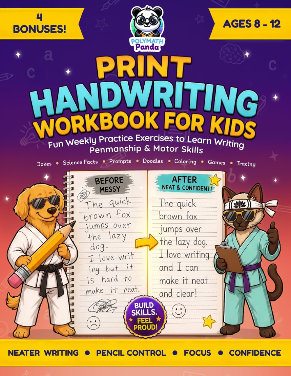 Print Handwriting Workbook for Kids 8-12: Fun Weekly Practice Exercises to Learn Writing, Penmanship & Motor Skills with Jokes, Science Facts & ... (Elementary Grade Writing Prompt Books)