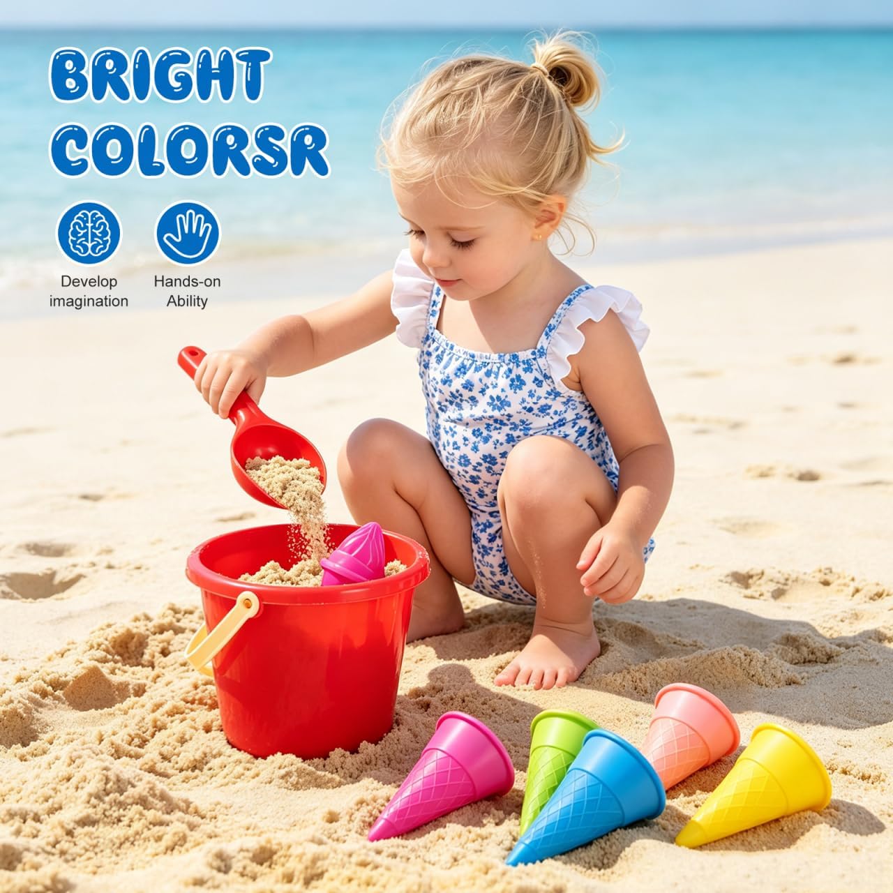 Garneck 5 Pcs Kids Beach Ice Cream Sand Toys Set: 4 Plastic Ice Cream Cones with Scoop for Toddler Summer Outdoor Game Sandbox Pretend Play Pool Park Seaside Activities (Random Color) image 2