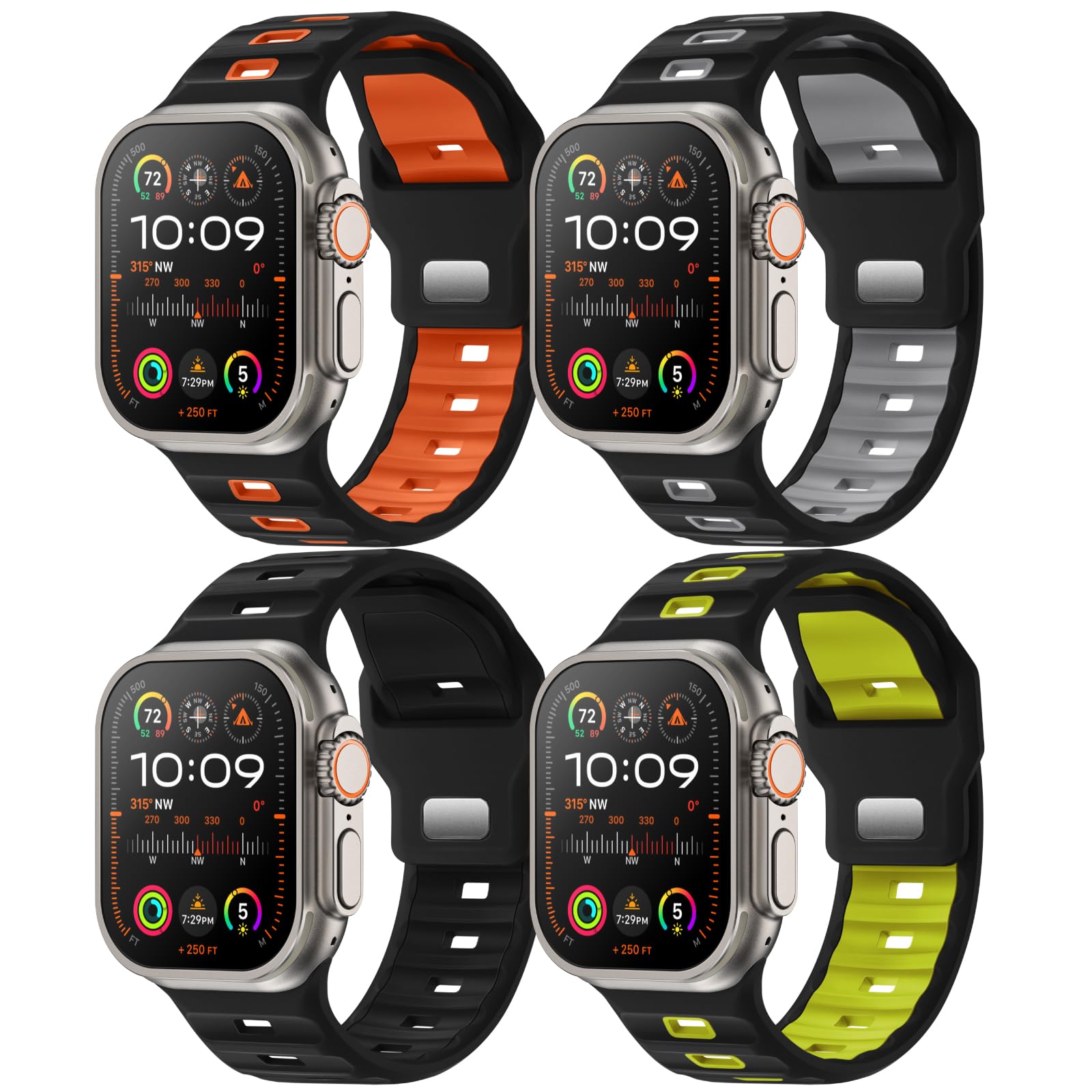 Acextro 4-Pack Sport Bands Compatible with Apple Watch Ultra 3/Ultra 2/Ultra Band 49mm 46mm 45mm 44mm 42mm for Men, Waterproof Silicone Strap Soft