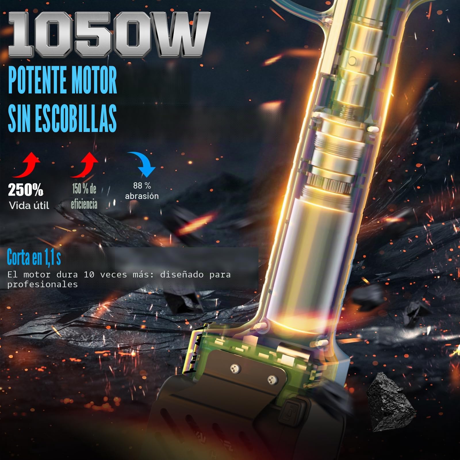 SWANSOFT Tijeras de podar eléctricas con Varilla, 40mm 25.2V /4+4Ah Tijeras a batería con Motor sin escobillas de 1050W Tijeras a batería Profesionales, SW-921-1 (0.9 Metros de Altura)