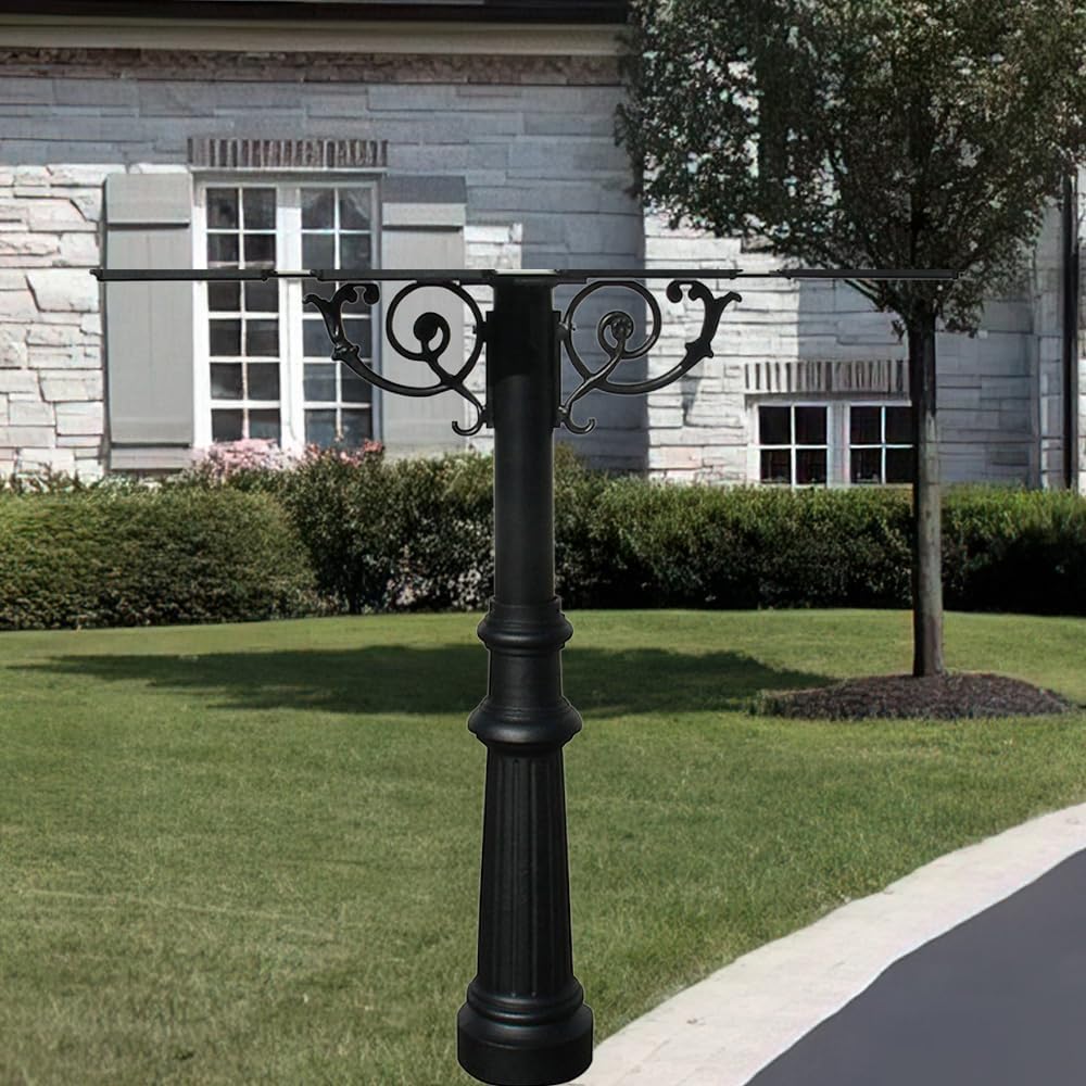 Hanford Rust Free Cast Aluminum Mailbox Post with Fluted Base and Support Scroll to Mount 4 Mailboxes, Ships in 2 Boxes