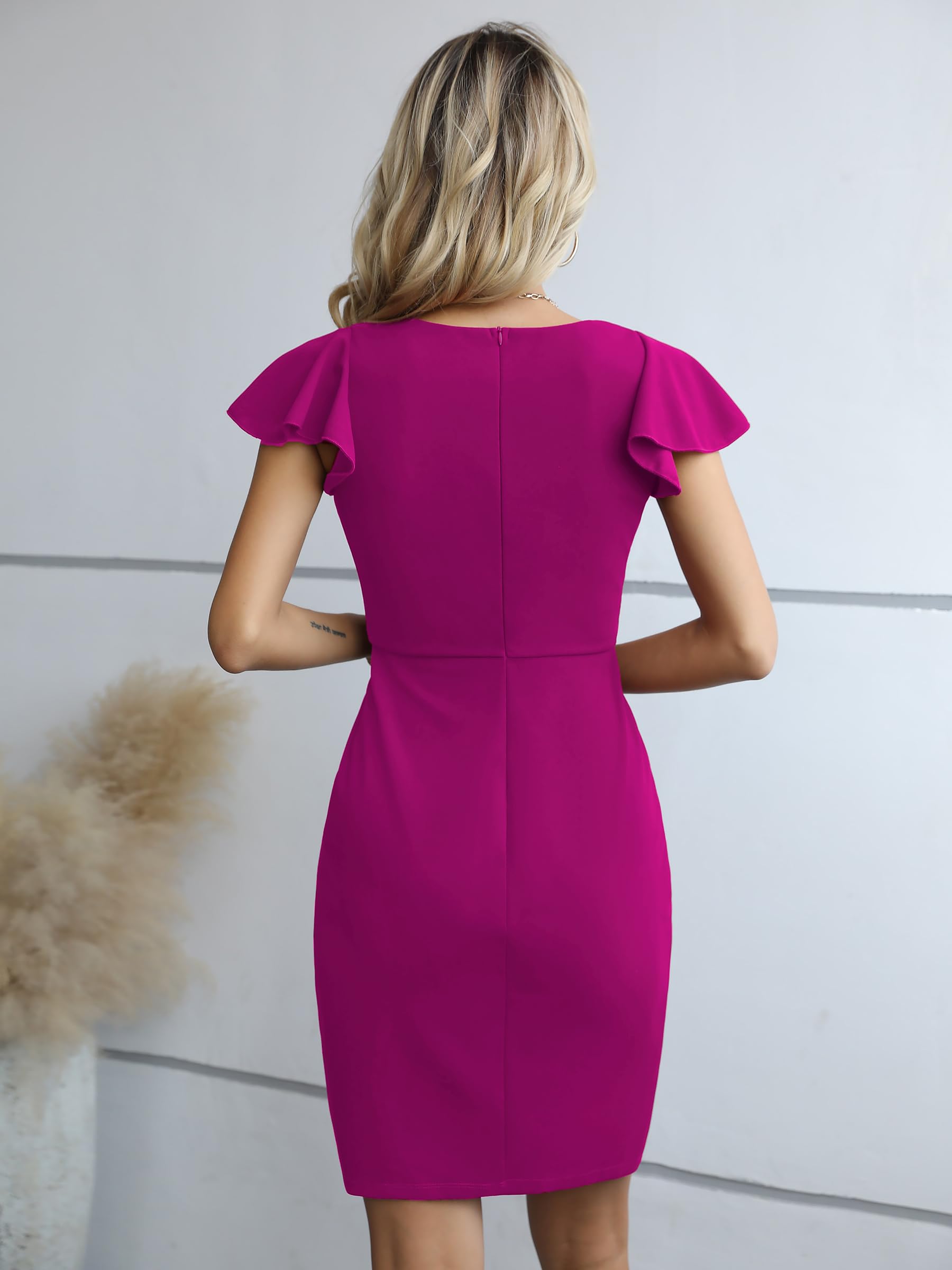 Missufe Damen Wickelkleid Cocktailkleid Partykleid Minikleid Bodycon Elegant Kurzes Kleider
