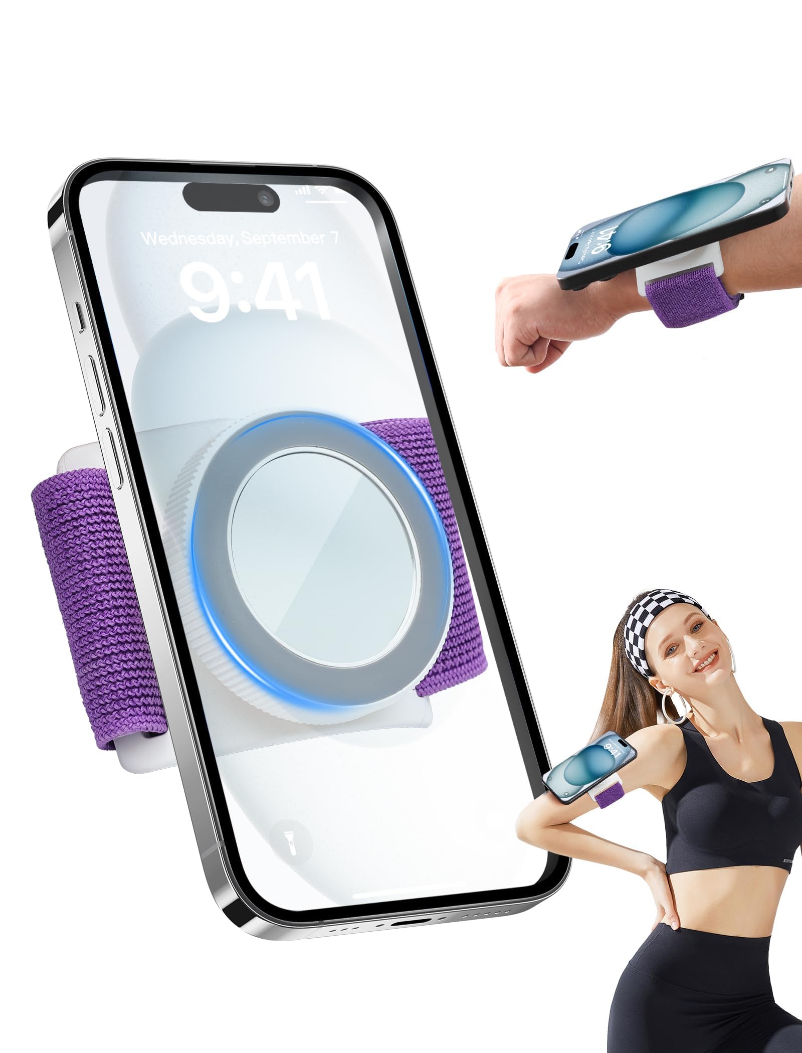 Support de téléphone magnétique pour poignet iPhone 16 Pro Max Android rotatif violet - 8