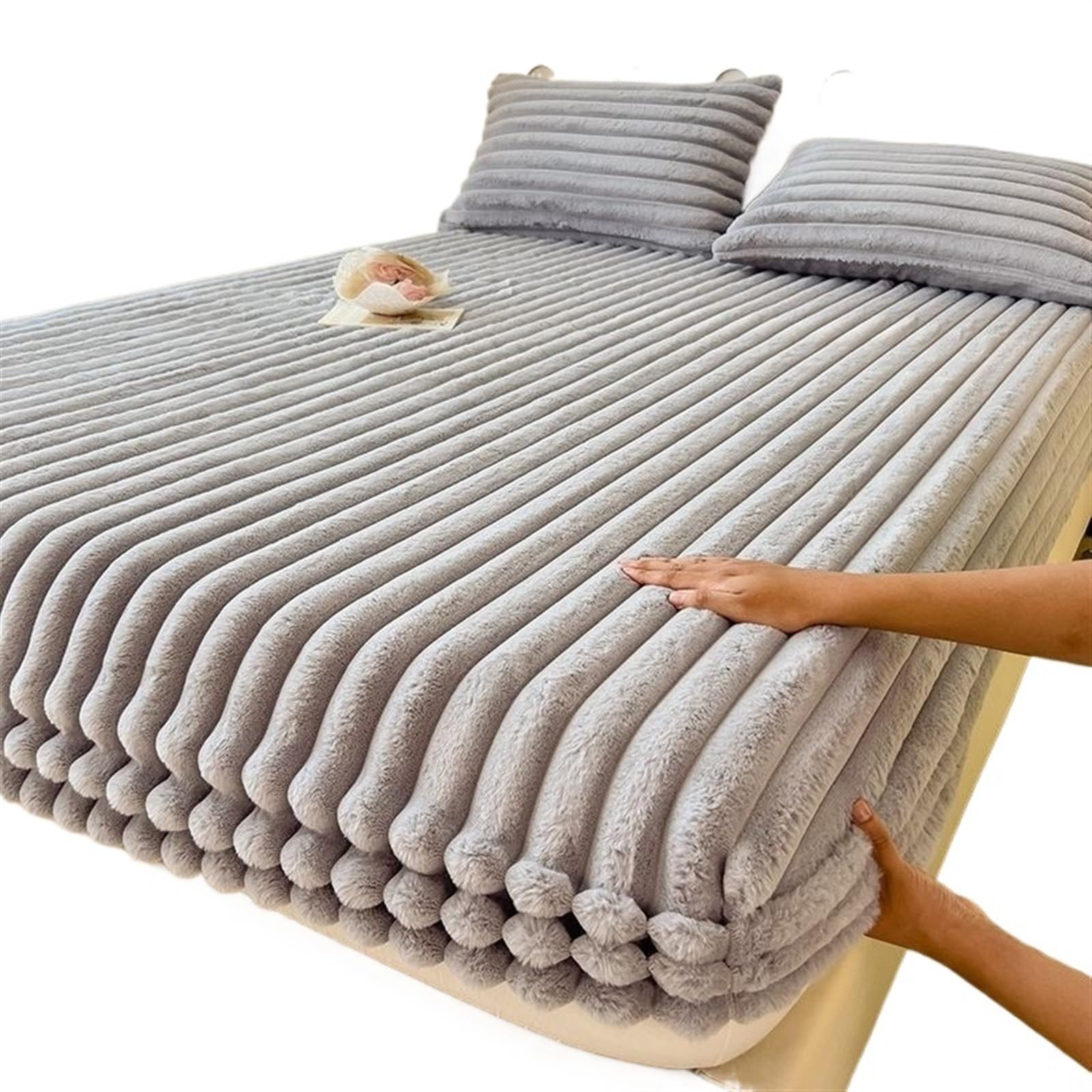 Drap lit double luxe en peluche moelleuse pour hiver chaud