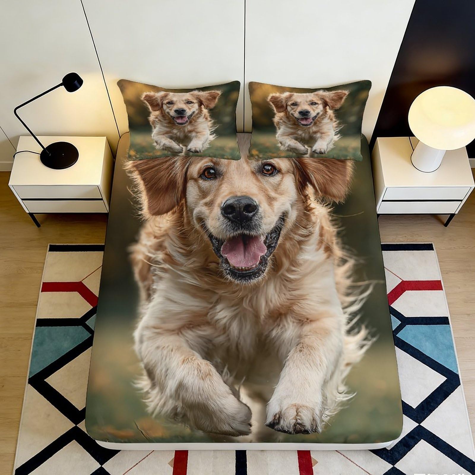Jqzkxnhpbr Style-3 3D Printed Golden Retriever Fitted Sheet Microfiber Non-Slip Bed Cover Dog Decor For Bedroom Guest Room Easy Care 90X200x25cm
