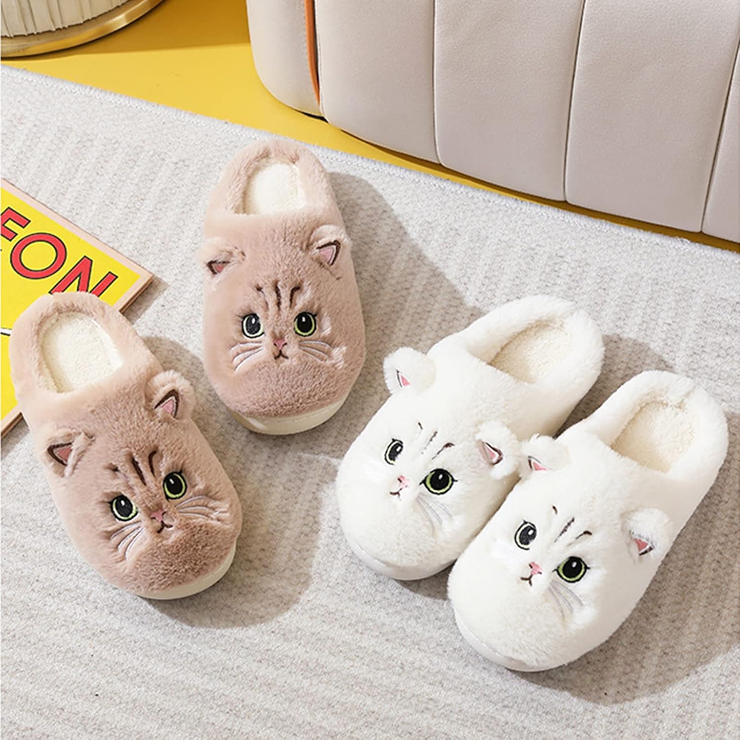 LAVAU Cute Cat Slippers for Women, Fuzzy Fluffy Faux Fur Animal House Slides for Indoor and Outdoor Shoes - Image 5