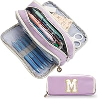 Vista 46 de Bolsa para lápices, Estuche para lápices para niñas y mujeres, estuche para lápices preppy, estuche grande inicial para lápices con cremallera