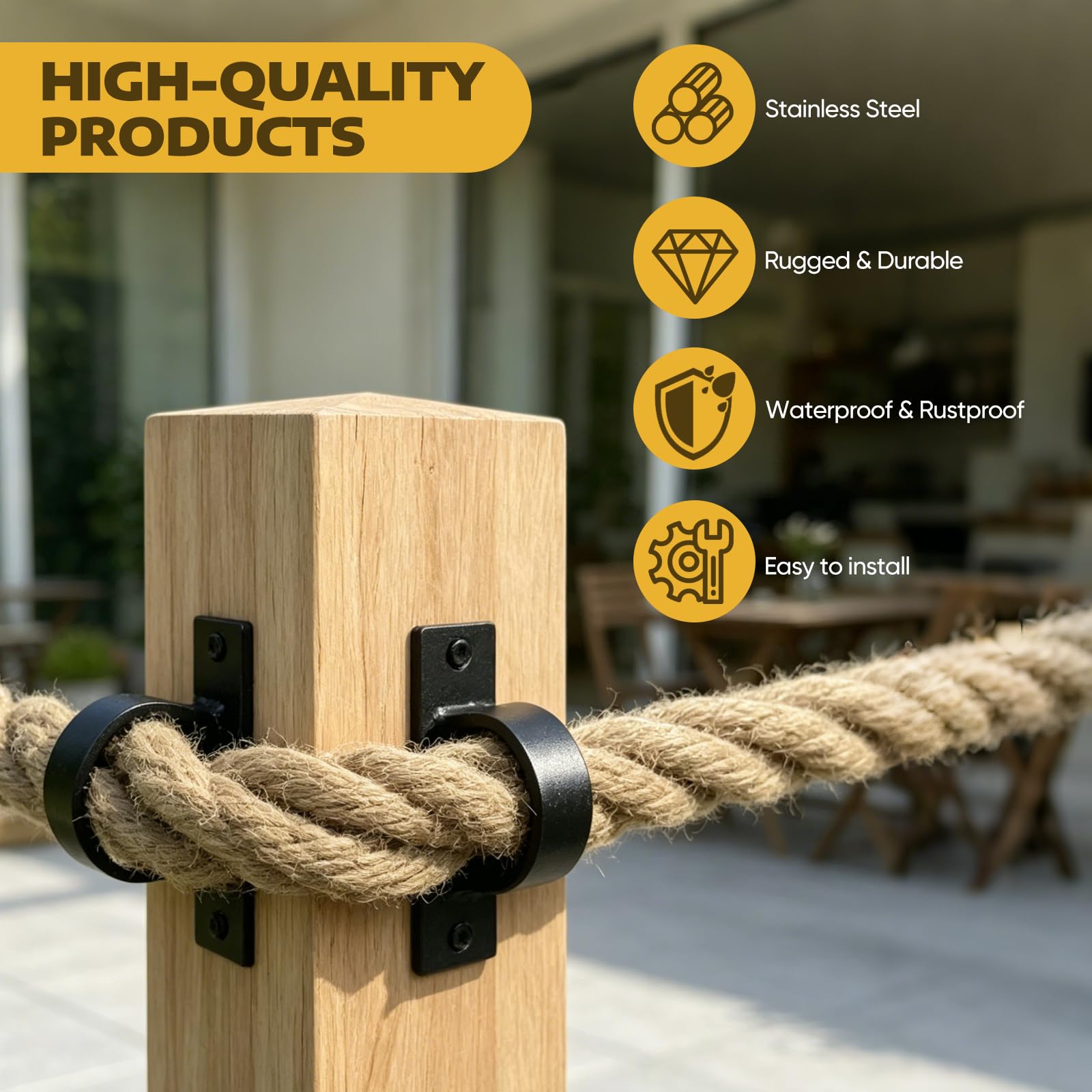Supports De Corde, Kit De Fixation 5 Pièces équerres Anneaux Et Supports Pour Clôtures Escaliers Garde Corps De Terrasse Et Mains Courantes Quincaillerie Murale Pour Une Installation Facile