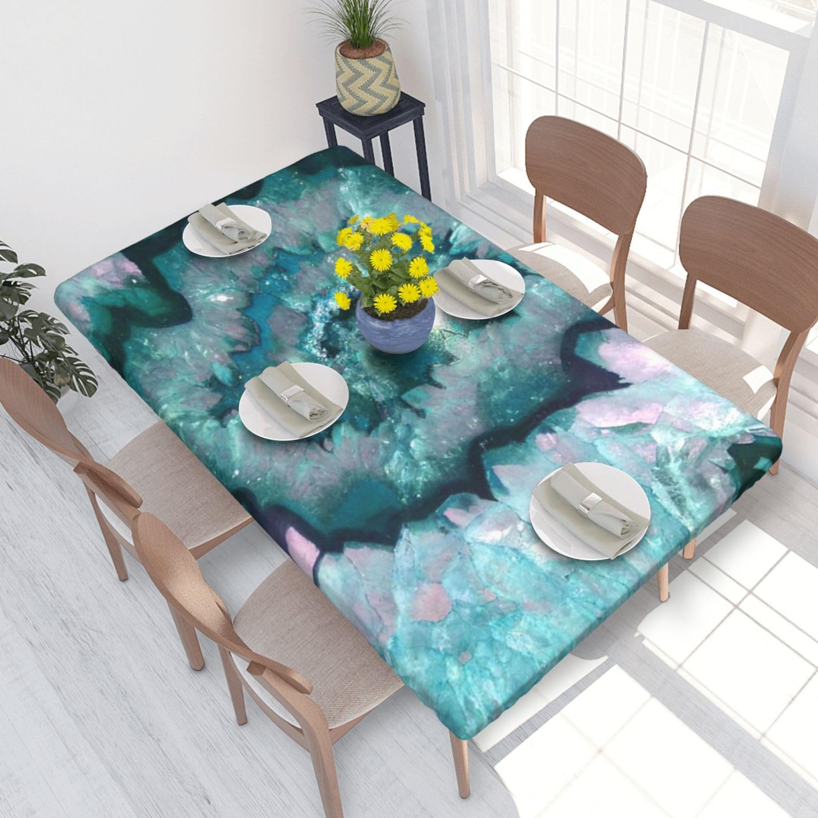 BNVSADC Teal Agate Printed 4FT Tablecloth 122x76 CM Polyester Kitchen Water Resistant Table Cloth Dining Table Decoration Table Covers