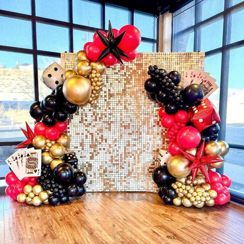 Image of 204Pcs Casino Balloon Garland Arch Kit - Casino Theme Party Decorations with Dice Boxes Large Poker Cards Party Balloons for Birthday Game Night Las Vegas Casino Night Theme Party Decorations