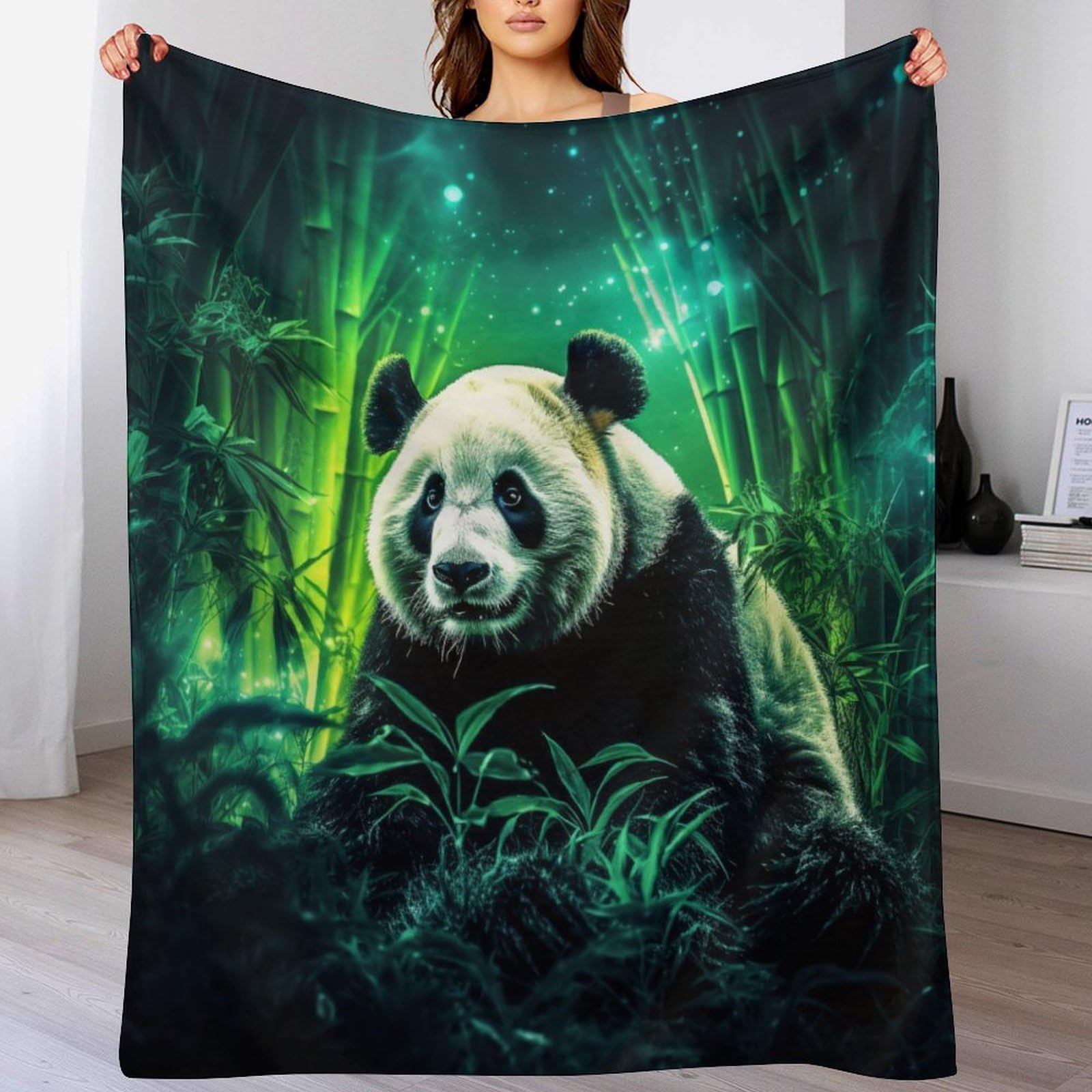 Plaid doux chaud panda avec jet&eacute; de canap&eacute; en polyester lavable 140x180