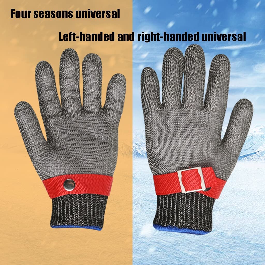 WXYZ Guantes Anticortes Guantes resistentes a la calidad de la comida de la cocina, Guantes de alambre de acero ajustables de la protección del nivel 5, for el sacrificio, la aventura al aire libre, l