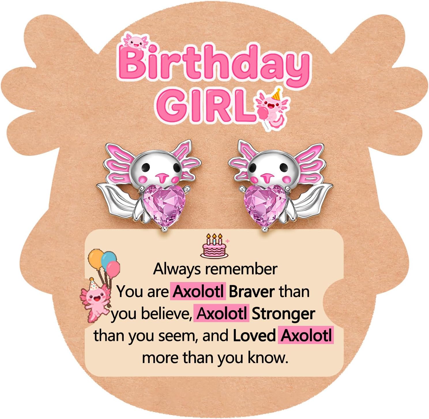 A Lotl of Love – Axolotl Stud Earrings for Girls Christmas Valentines Birthday Gifts