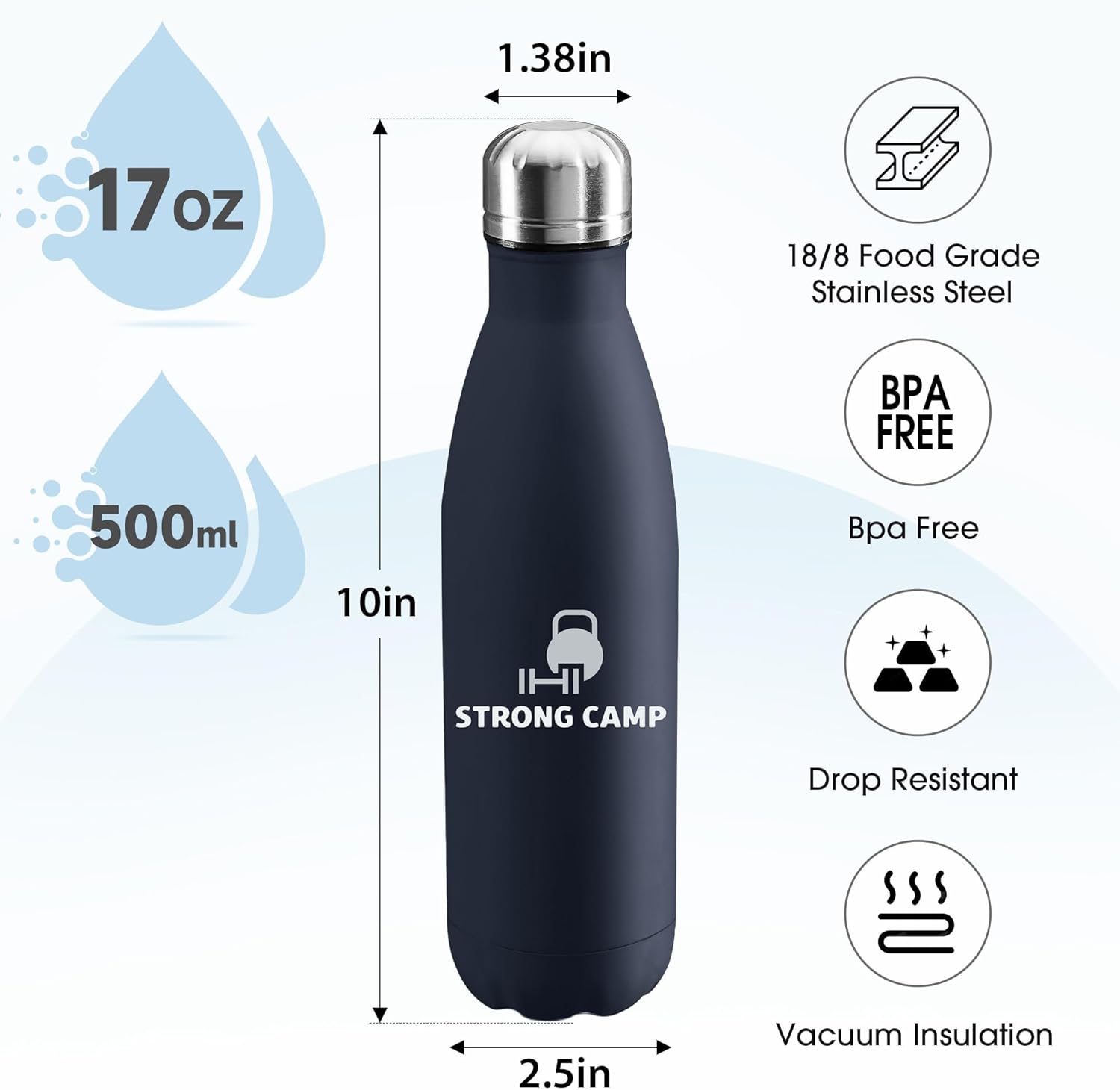 17oz Custom Water Bottle,White Personalized Water Bottles for Women,Stainless Steel Insulated Tumbler,Customized Gifts for Women,Customizable Name, Logo, Picture and Texts