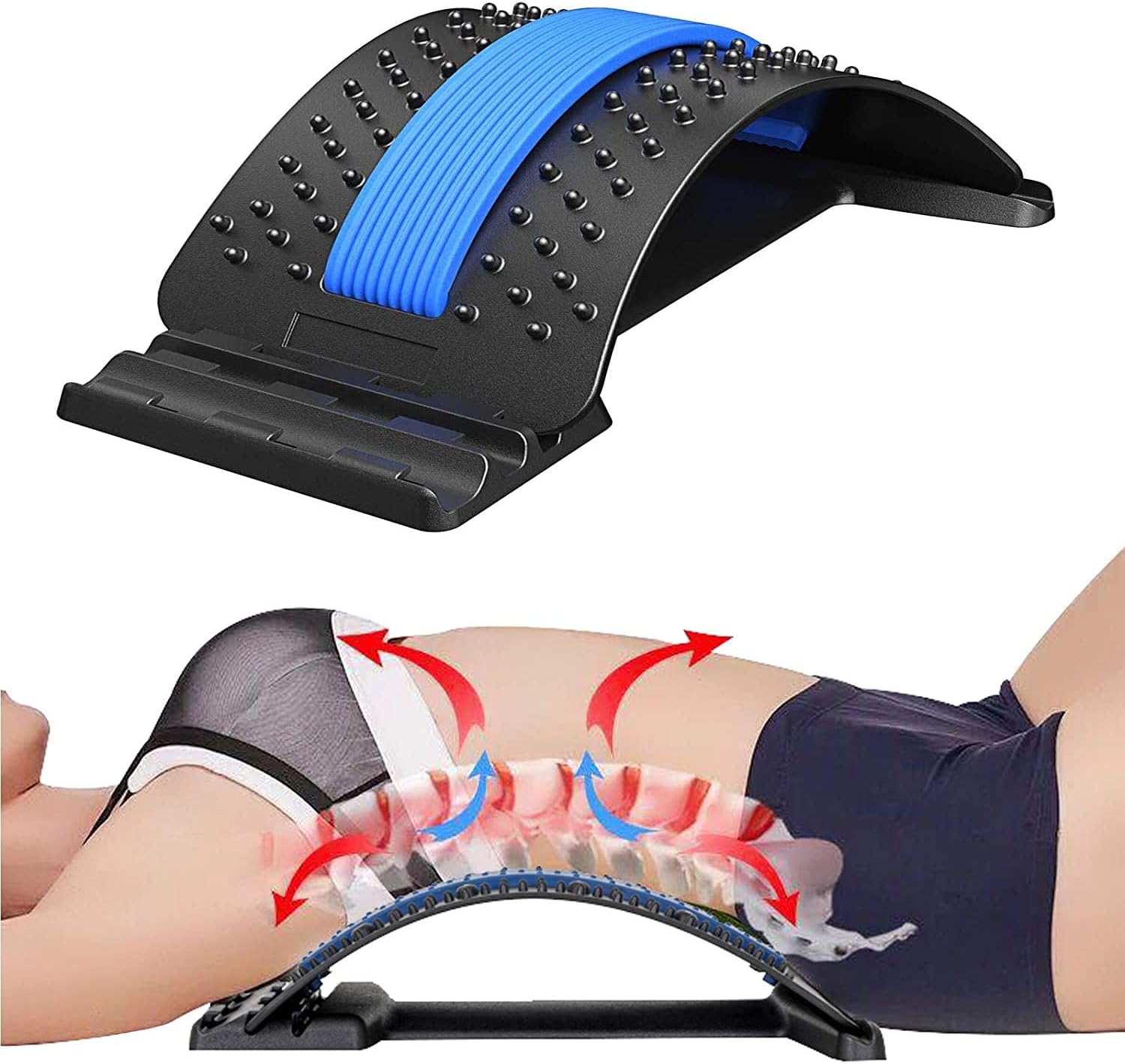 Wryer Back Stretcher for Pain Relief, Spine Aligner for Chair & Bed with Massager, Back Cracking Device, Lumbar Stretcher for Spinal Decompression, Scoliosis, Sciatica and Herniated Disc