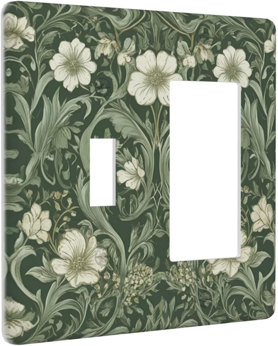 Outlet Covers William Morris Floral Green White Leaves Flowers 2 Gang Combo Light Switch Cover Plate Toggle Rocker Switch Plate Covers Decorative Switch Plates and Outlet Covers for Bedroom Decor