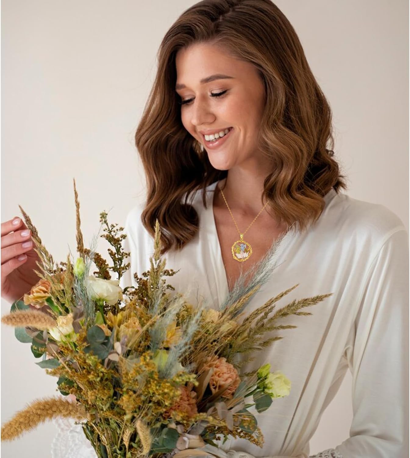 Birth Flower Necklaces for Women Golden Month Real Pressed Flora Necklace Handmade Boho Jewelry for Birthday Christmas Valentine's Day Lover Mother - Image 4
