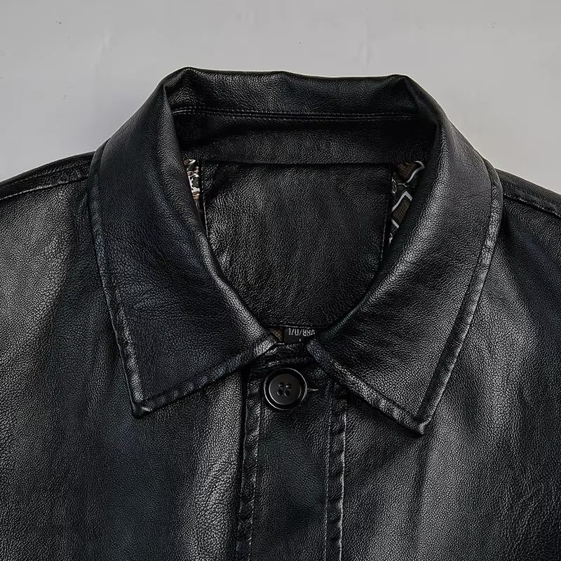 Kurtki Skórzane Męskie - Męskie Kurtki Skórzane Pu Casual Windbreaker Z Kołnierzem W Dół Moda Męska Motocykl Casual Skórzany Płaszcz Jesień Męska Odzież