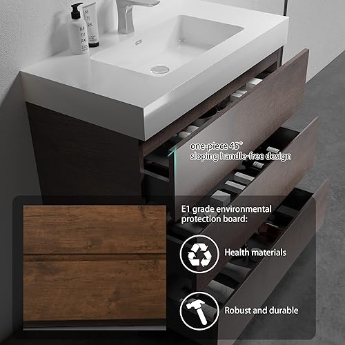 Miniatura 29 de Alice - Tocador de baño de 36 pulgadas con desbordamiento, gran almacenamiento, pequeño tocador para baño moderno, lavabo de una sola pieza, Negro