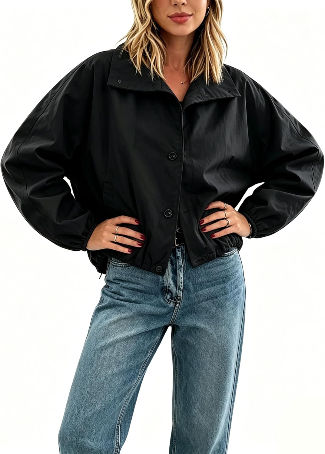 Megfie Womens Oversized Bomber Puff Jacket Windproof Waterproof Lightweight Raincoats Shacket Spring Fall Outerwear
