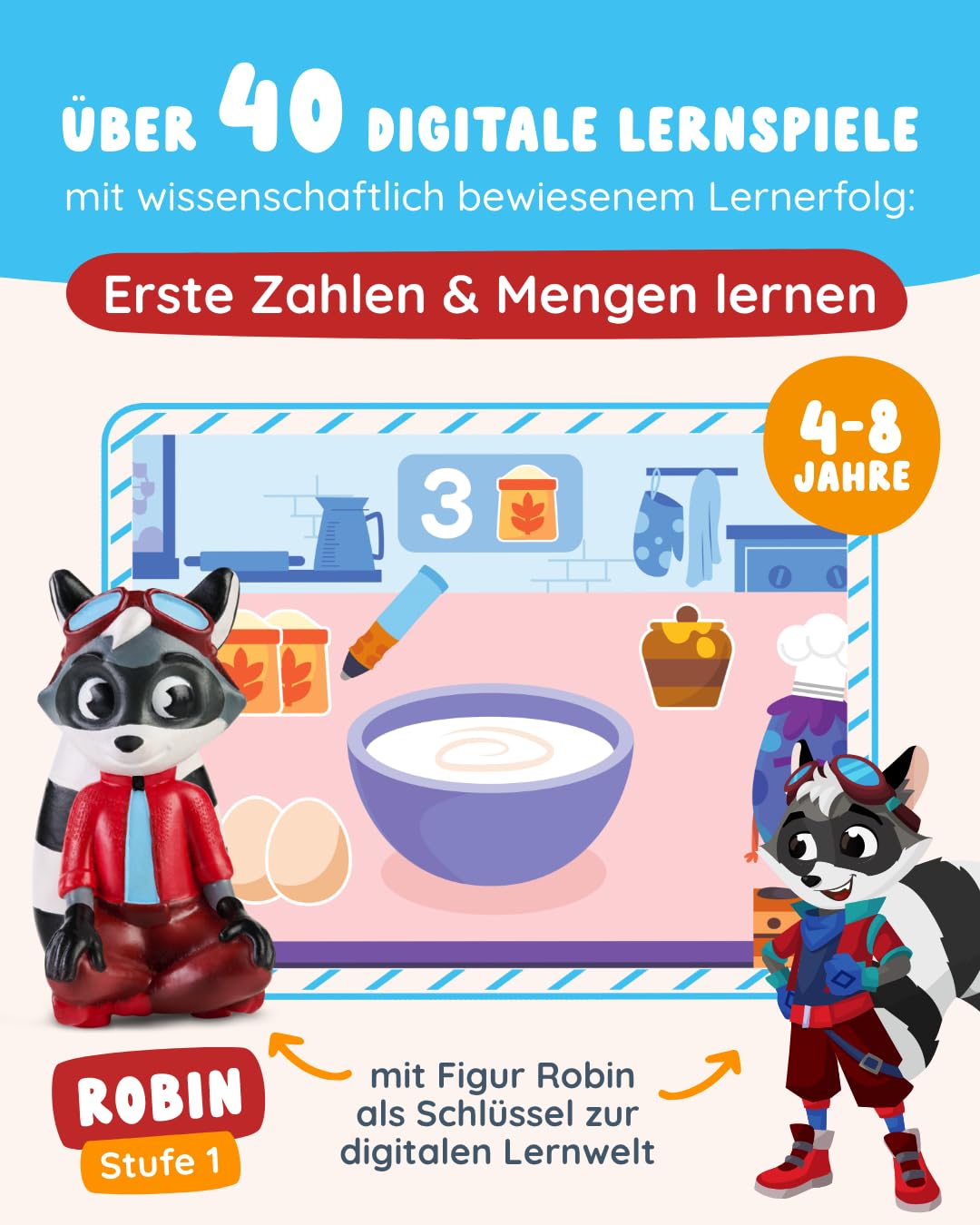 Edurino Figur Robin Zahlen & Mengen ab 4 Jahren - Stufe 1 inkl. App | Innovatives und digitales Lernspiel | Spielerisches Lernen von Zahlen 0-10 | Erstes Rechnen | Geometrische Formen