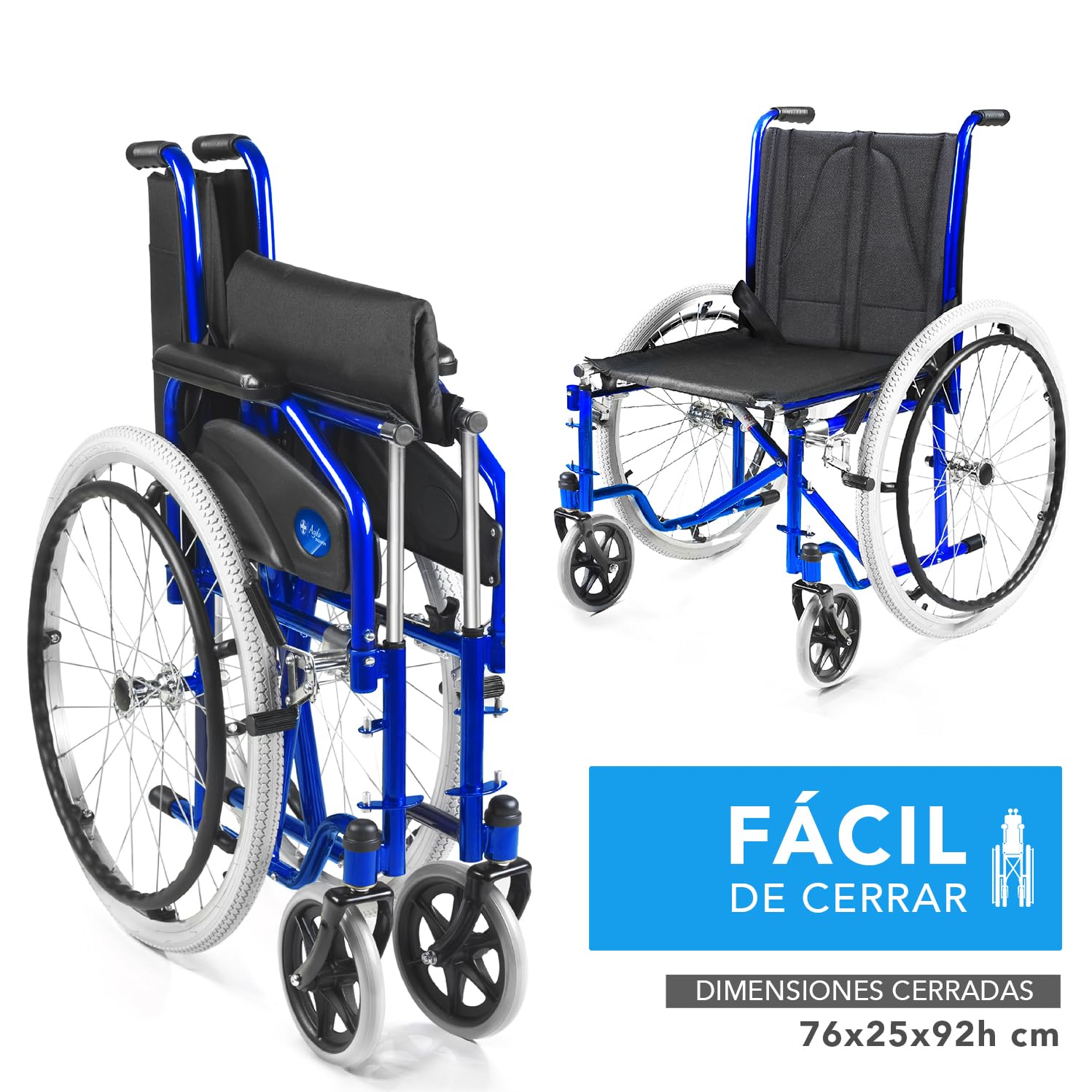 AIESI® Silla de Ruedas plegable ligera con autopropulsión para discapacitados y ancianos AGILA EVOLUTION, Reposabrazos y reposapiés extraíbles, Cinturón de seguridad, Bomba de aire, Garantía 24 meses