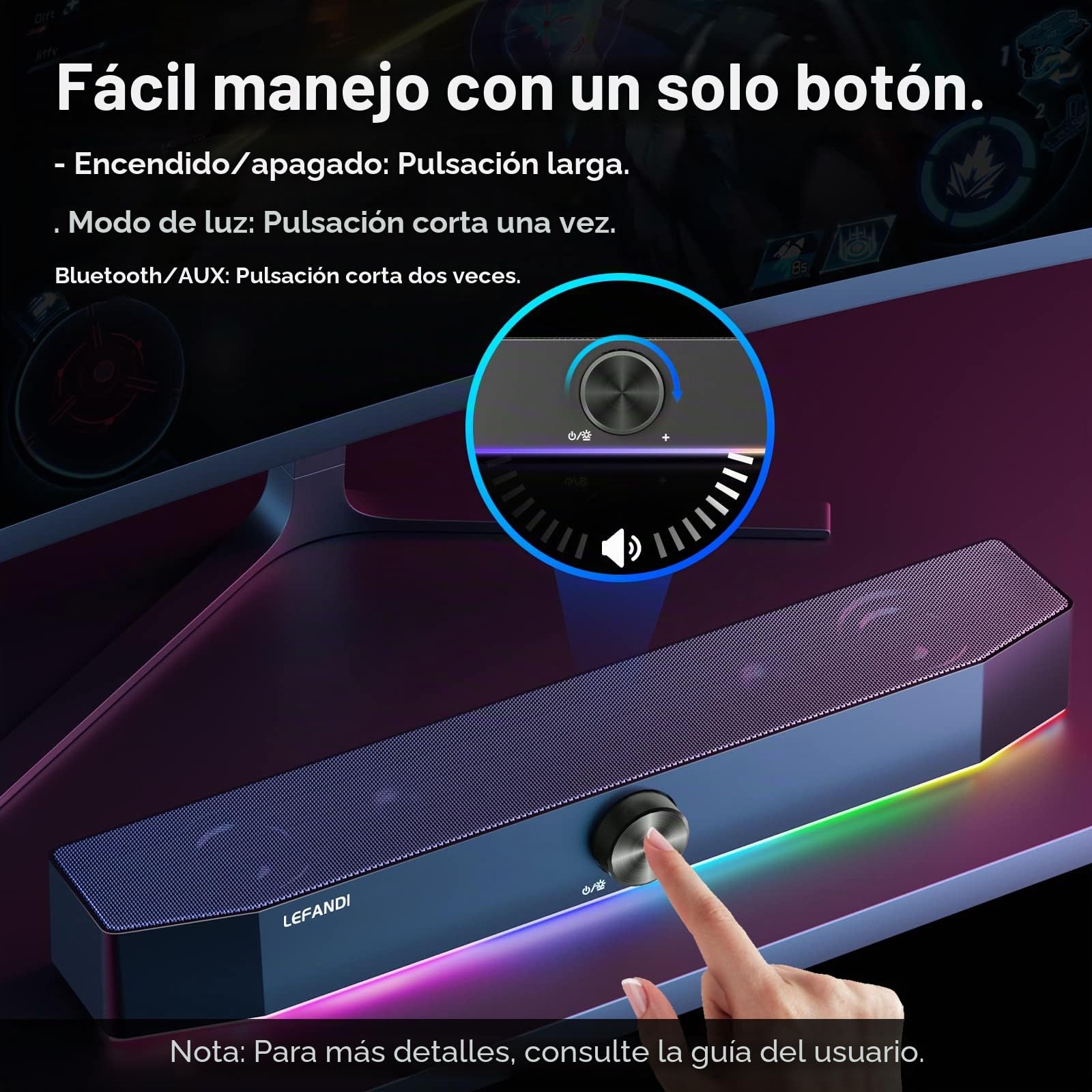 Altavoces PC Gaming Estéreo, Bluetooth 5.0, Alimentación USB, 3,5 mm Jack, para PC, Ordenador Portátil, TV - Negro