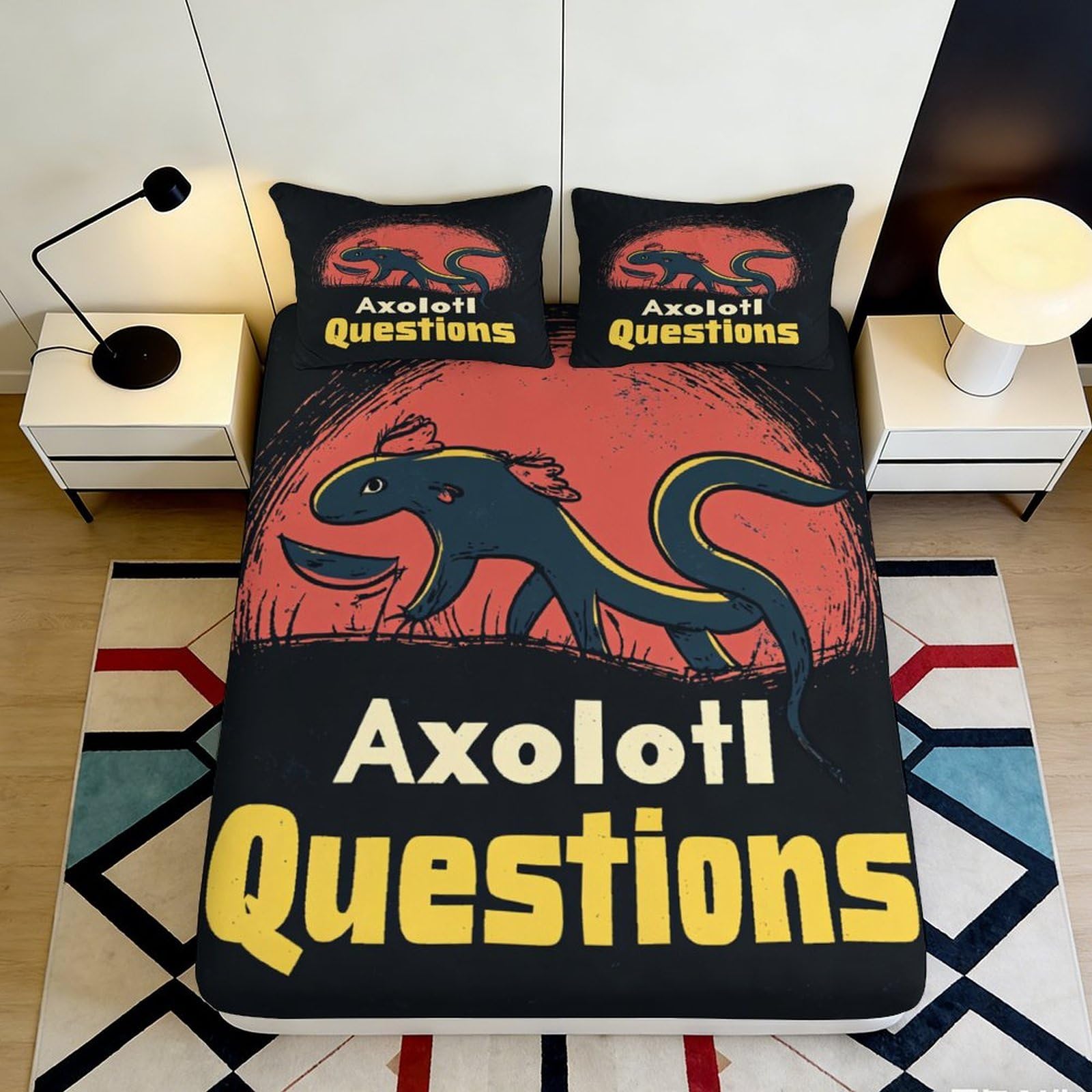 3D Printed Axolotl Pattern Fitted Sheet Microfiber Deep Pocket Non-Slip Bedding Set Axolotl Mattress Fitted Cover for Adults Teens Bedroom 200x200x25cm 90x200x25cm