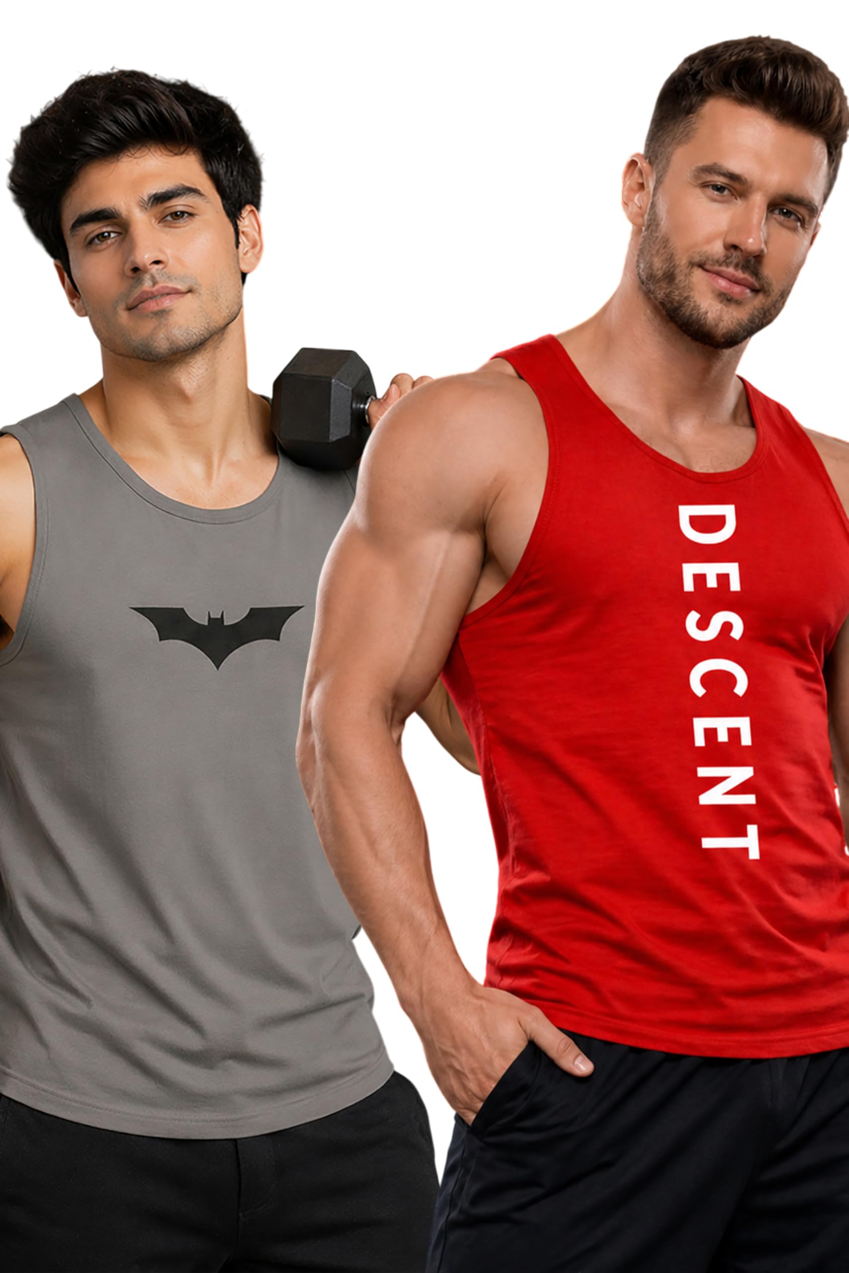 Polyester Letter Printed Vest for Men - Pack of 2 - Red & Grey | Round Neck | Sleeveless | Regular Fit | Summer & Gym Wear Tank Top for Men-image-23