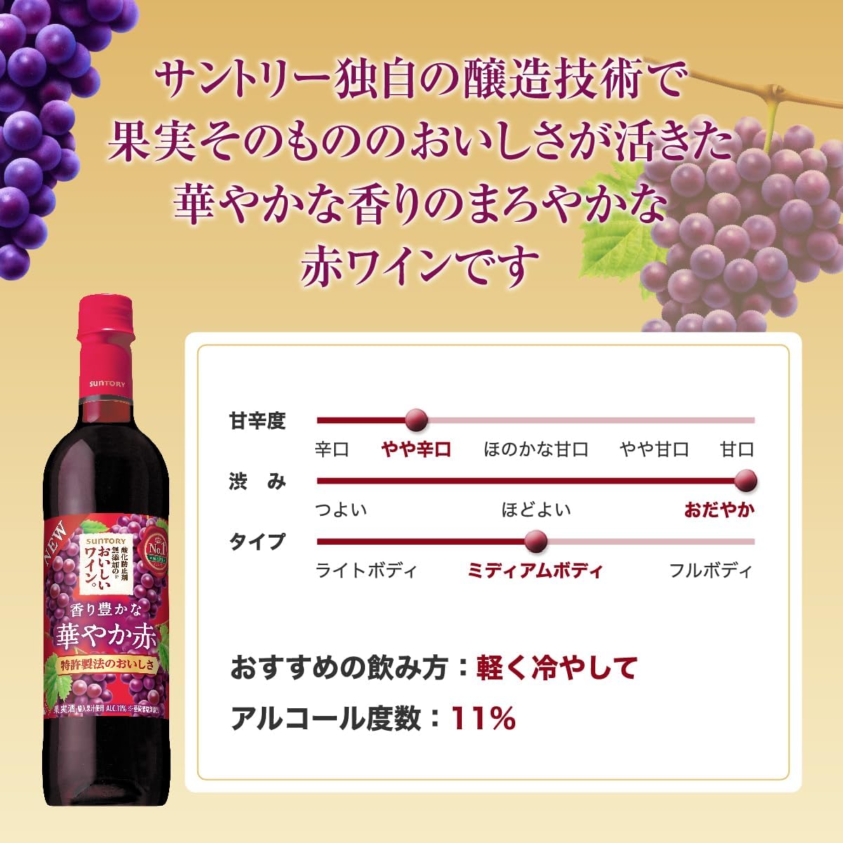 サントリー 酸化防止剤無添加のおいしいワイン [ 赤ワイン ミディアムボディ 日本 720ml ]