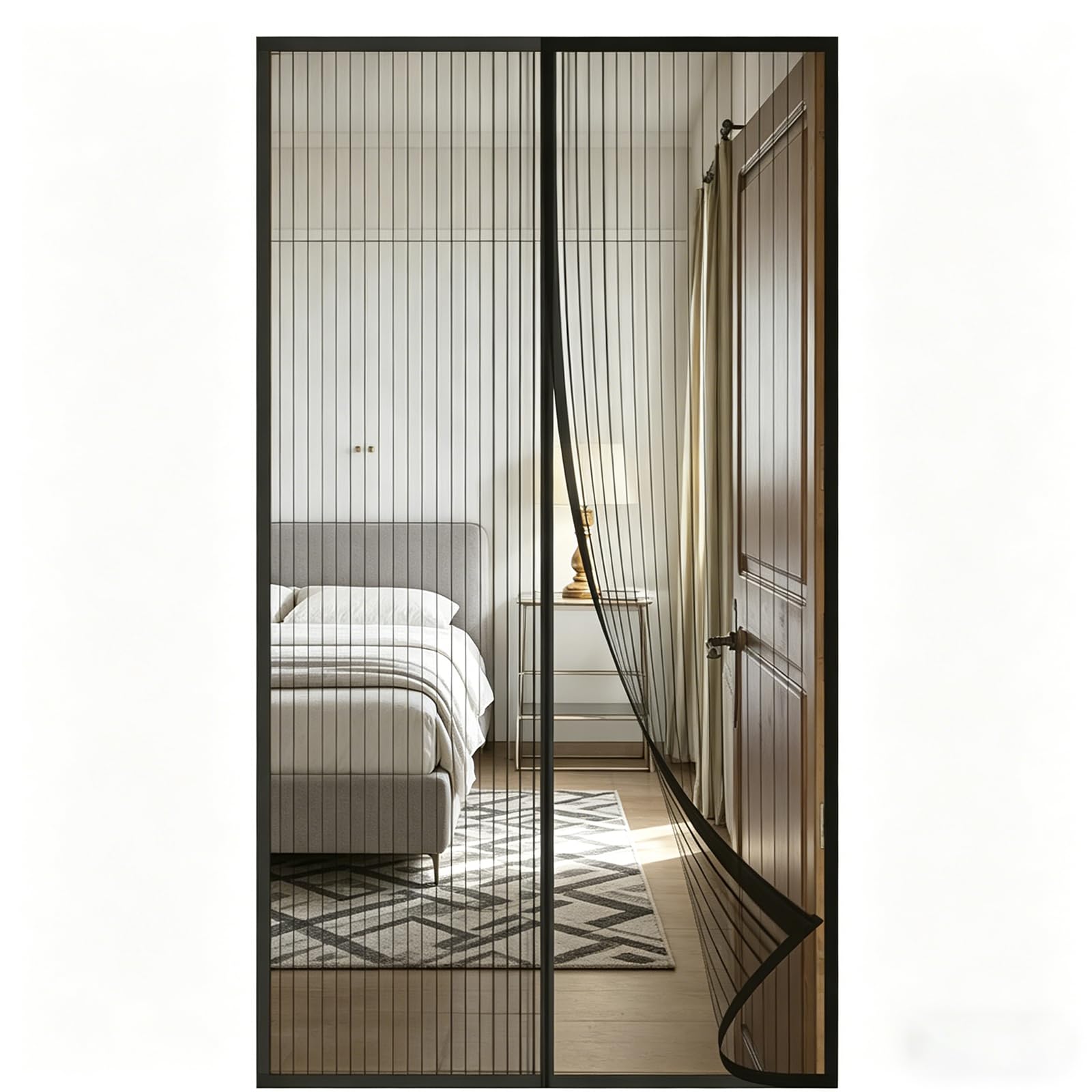 Moustiquaire magnétique 106 x 174 cm rideau noir pour porte avec ruban
