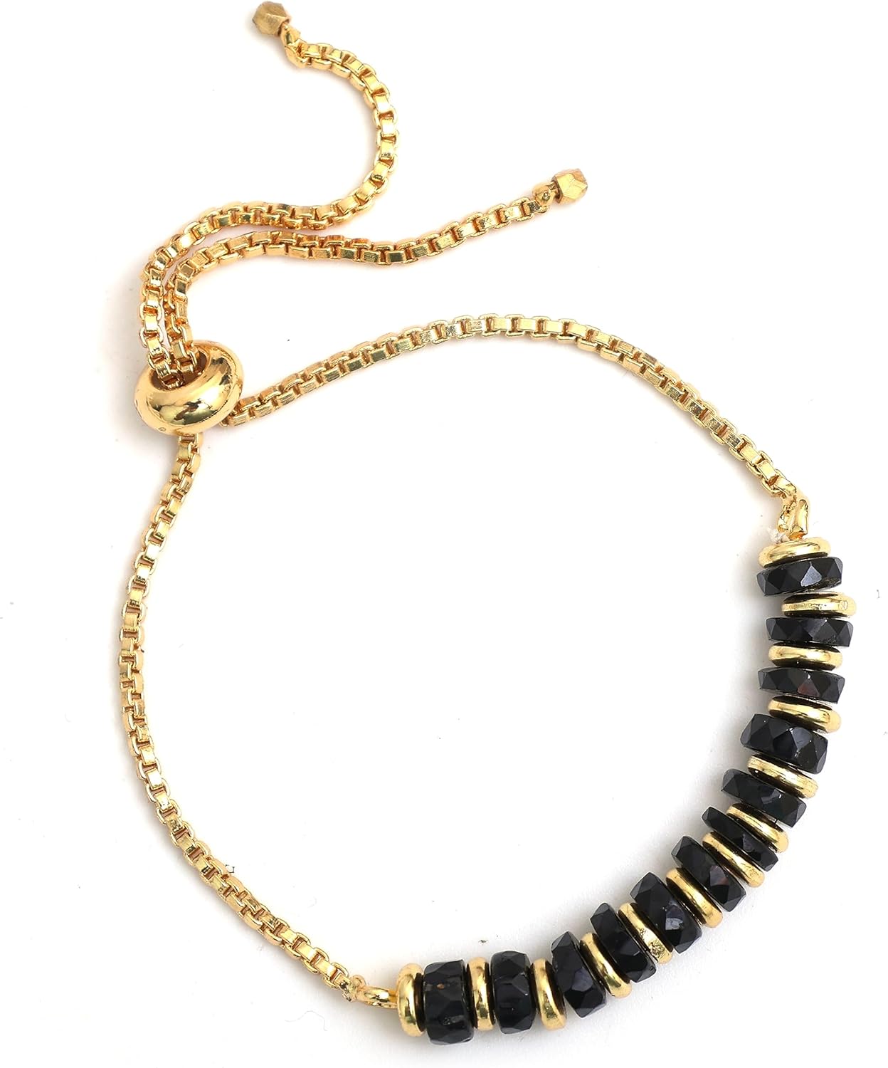 Natural Heishi Beads With Spacers Slider Bracelet Gemstone Healing Jewelry With 14k Yellow Gold Plated 8- Inch Adjustable Length - Image 7