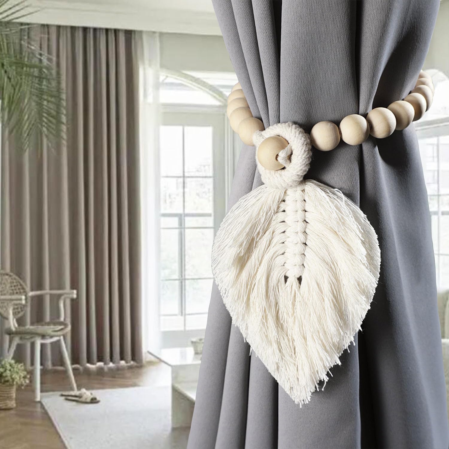4 Attaches Rideaux à Pompons - Style Rétro, Tissées Main - Sans Perçage - Pour Maison/Déco