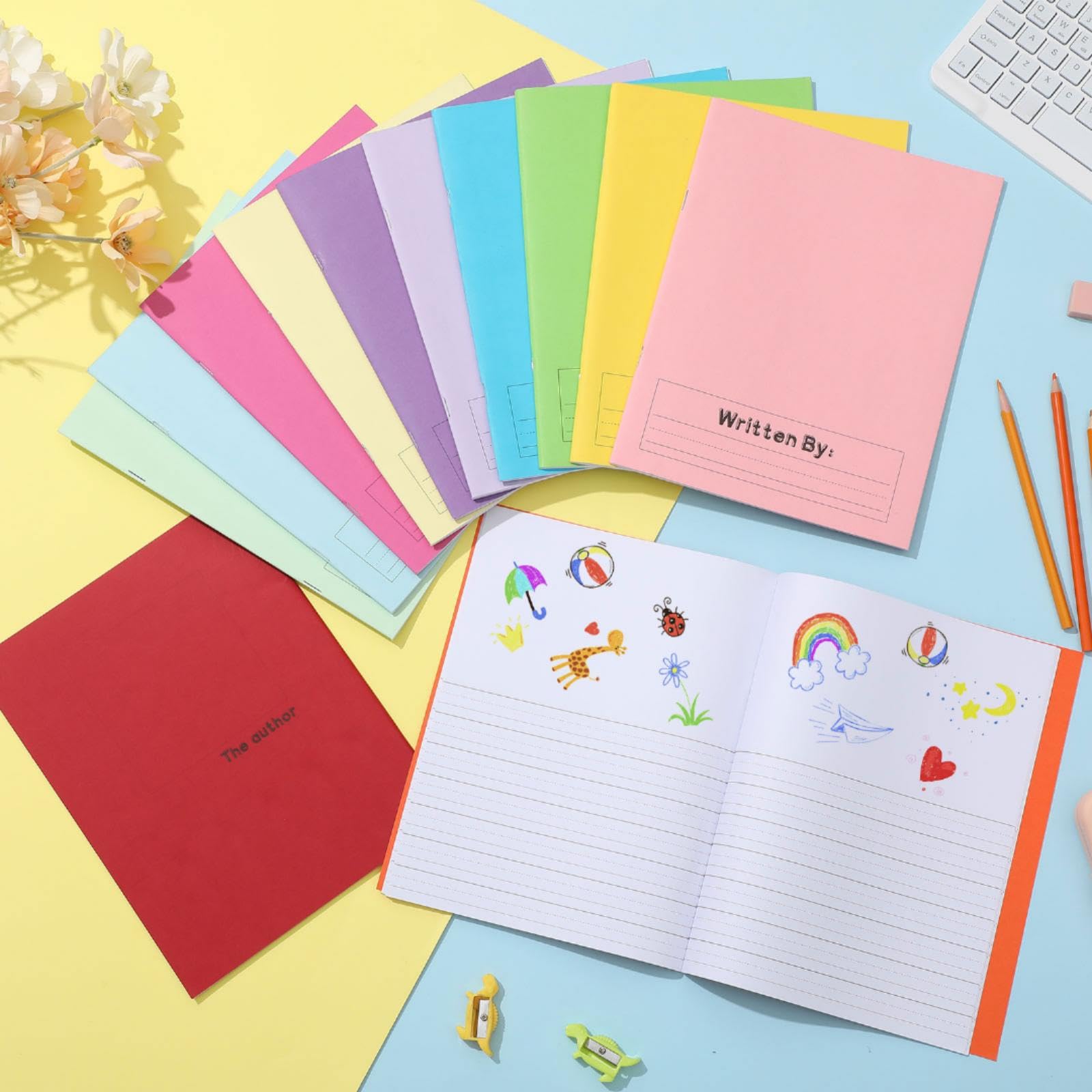 Henoyso Lot de 12 carnets de composition primaire K-2 9 3/4 x 7 19 cm Livre d'écriture vierge pour enfant pour écrire des histoires, dessiner et écrire un journal d'écriture de 60 pages Fournitures