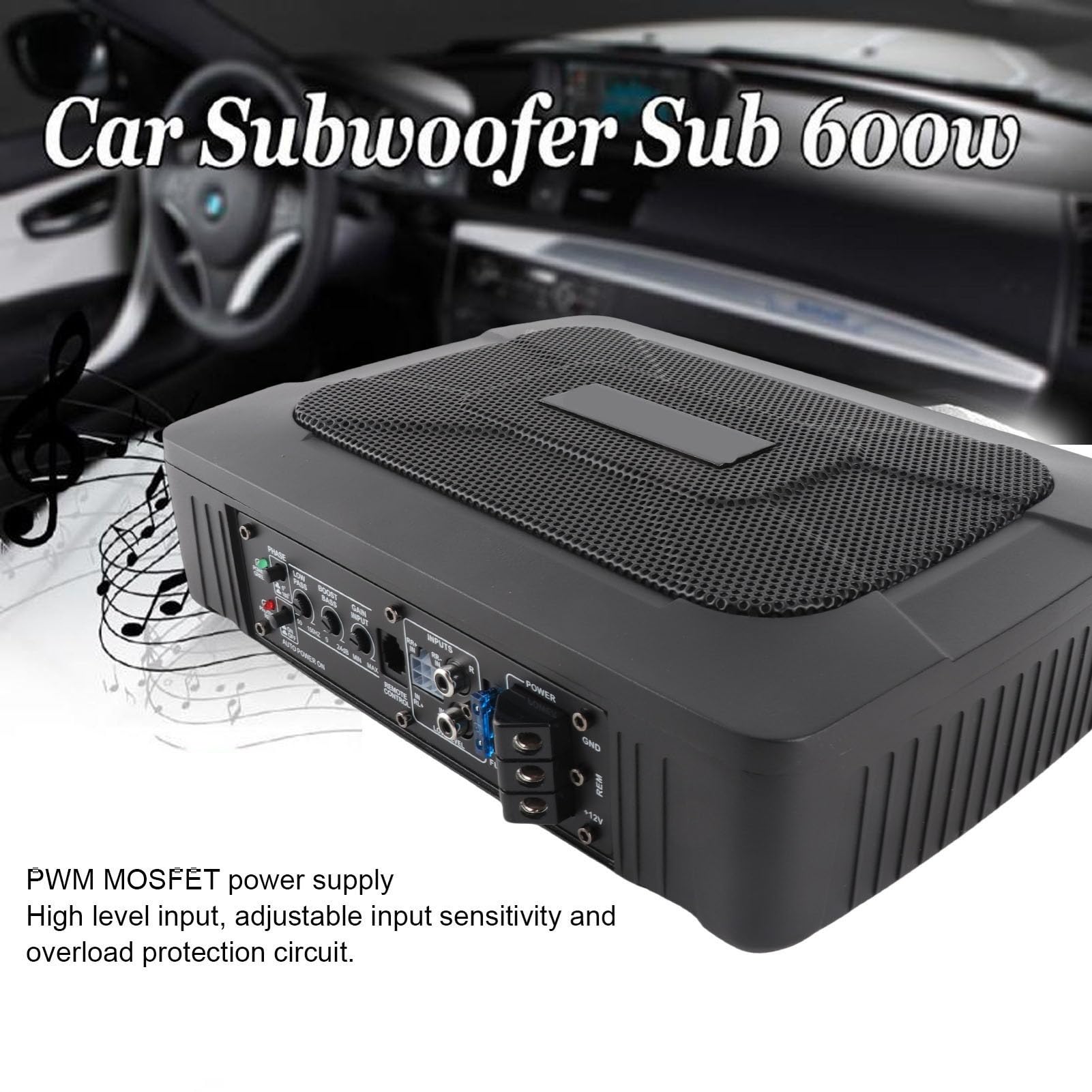 CHICIRIS Subwoofer Alimentato Sotto il Sedile da 6 X 9 Pollici, Subwoofer Alimentato Sottile con Amplificatore Integrato, Picco da 150 W RMS 800 W, Alloggiamento in Alluminio Pressofuso, per